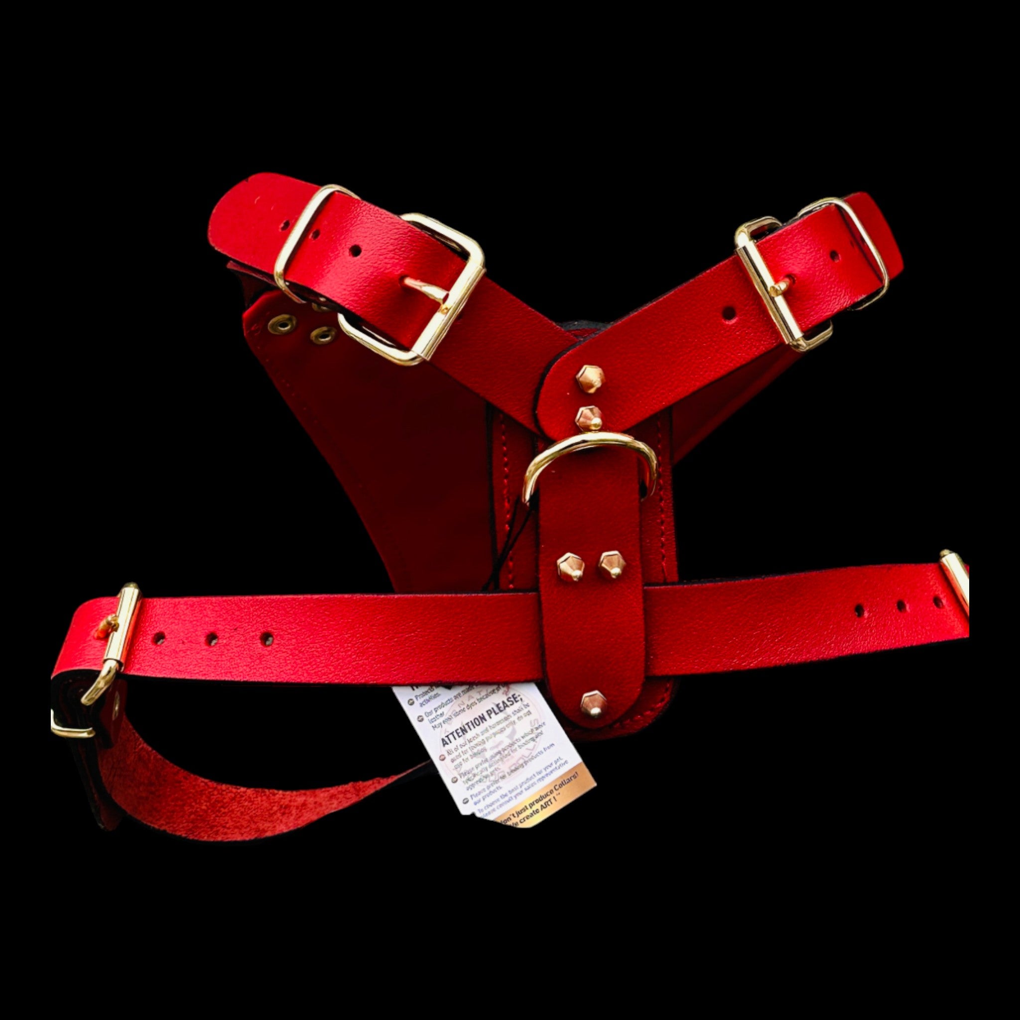 Handmade Red Leather Dog Harness with Punisher Logo