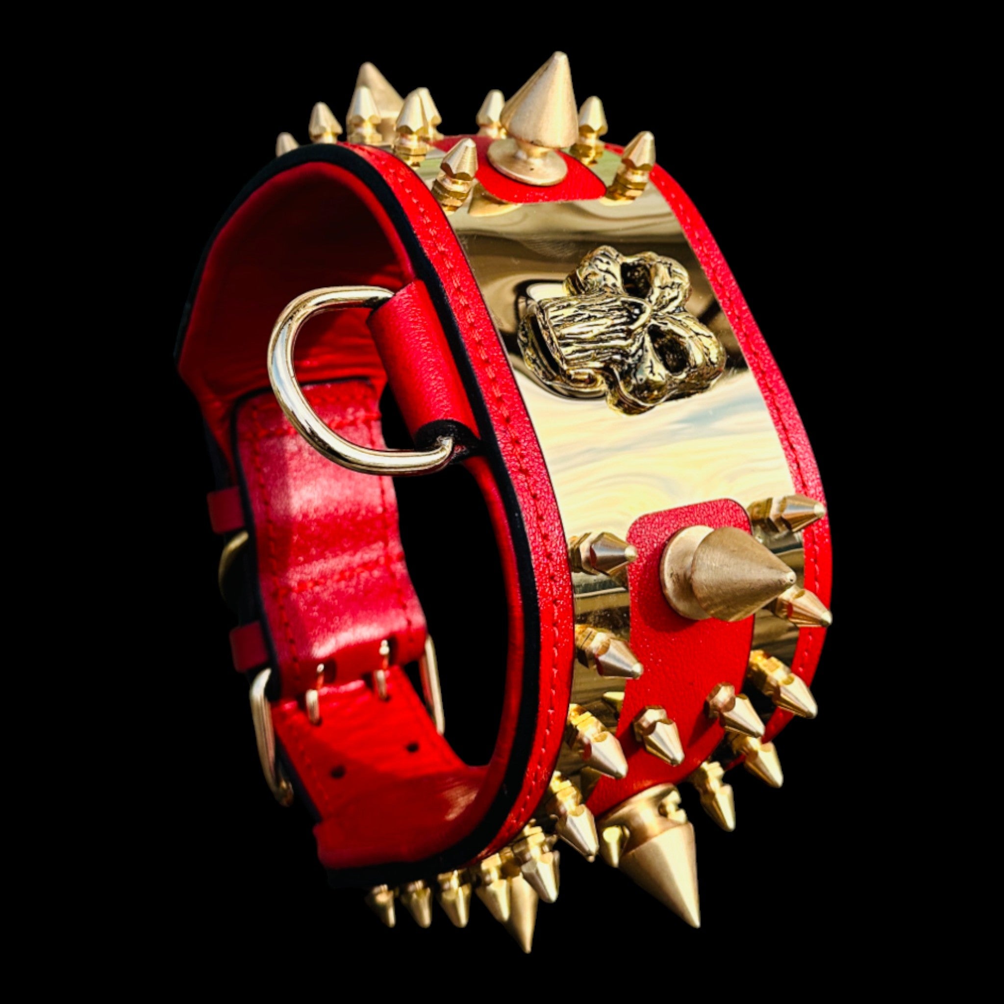 WarBringer™ Gold Edition – 3.15 inch Punisher Logo Buffalo Leather Dog Collar