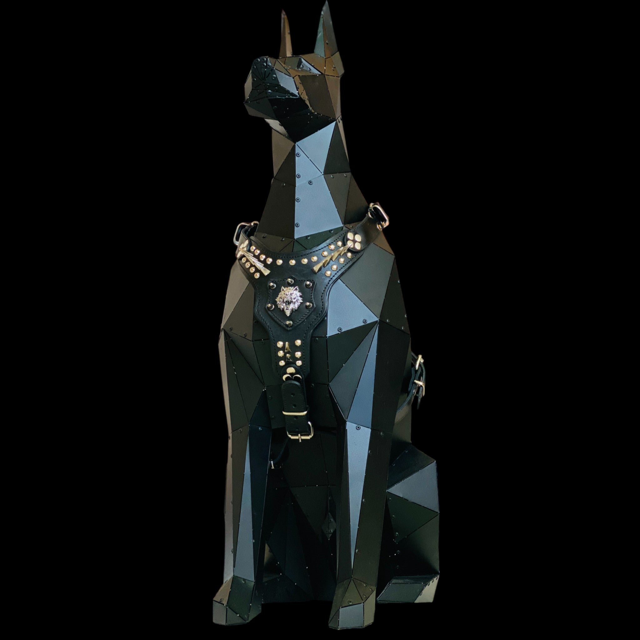 Wolf emblem spiked harness for large breed dogs like German Shepher