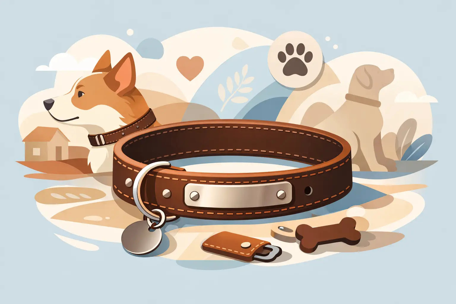 Personalized Leather Dog Collar with Name Plate