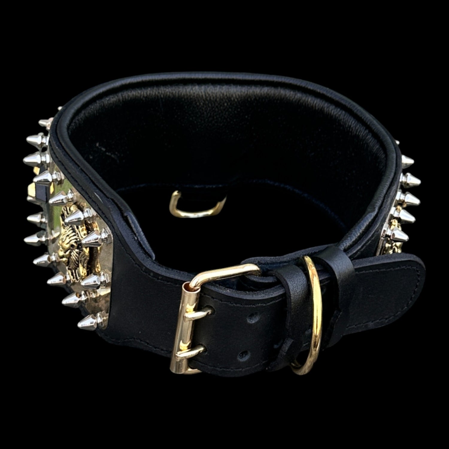 Luxury gold steel collar with chrome spikes