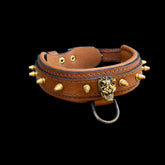 Luxury 4cm wide bully head dog collar with golden spikes, strong leather design for large breeds like Cane Corso, Rottweiler, Kangal, Doberman, Belgian Malinois, K9, American Bully