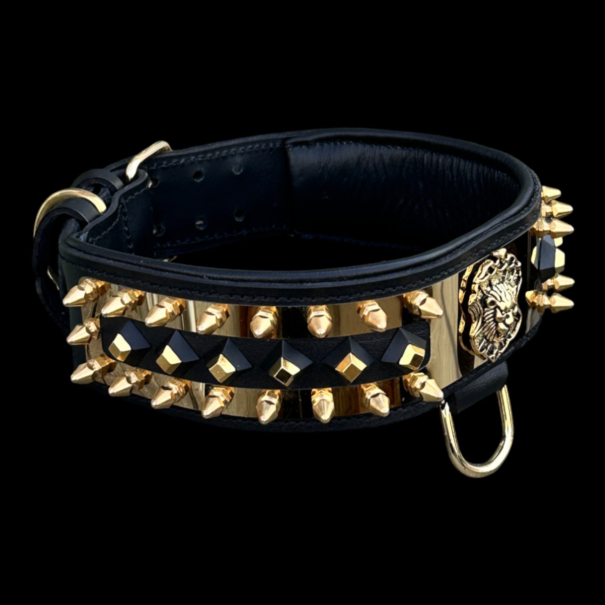 ROYAL FANG handmade black leather and gold stainless collar