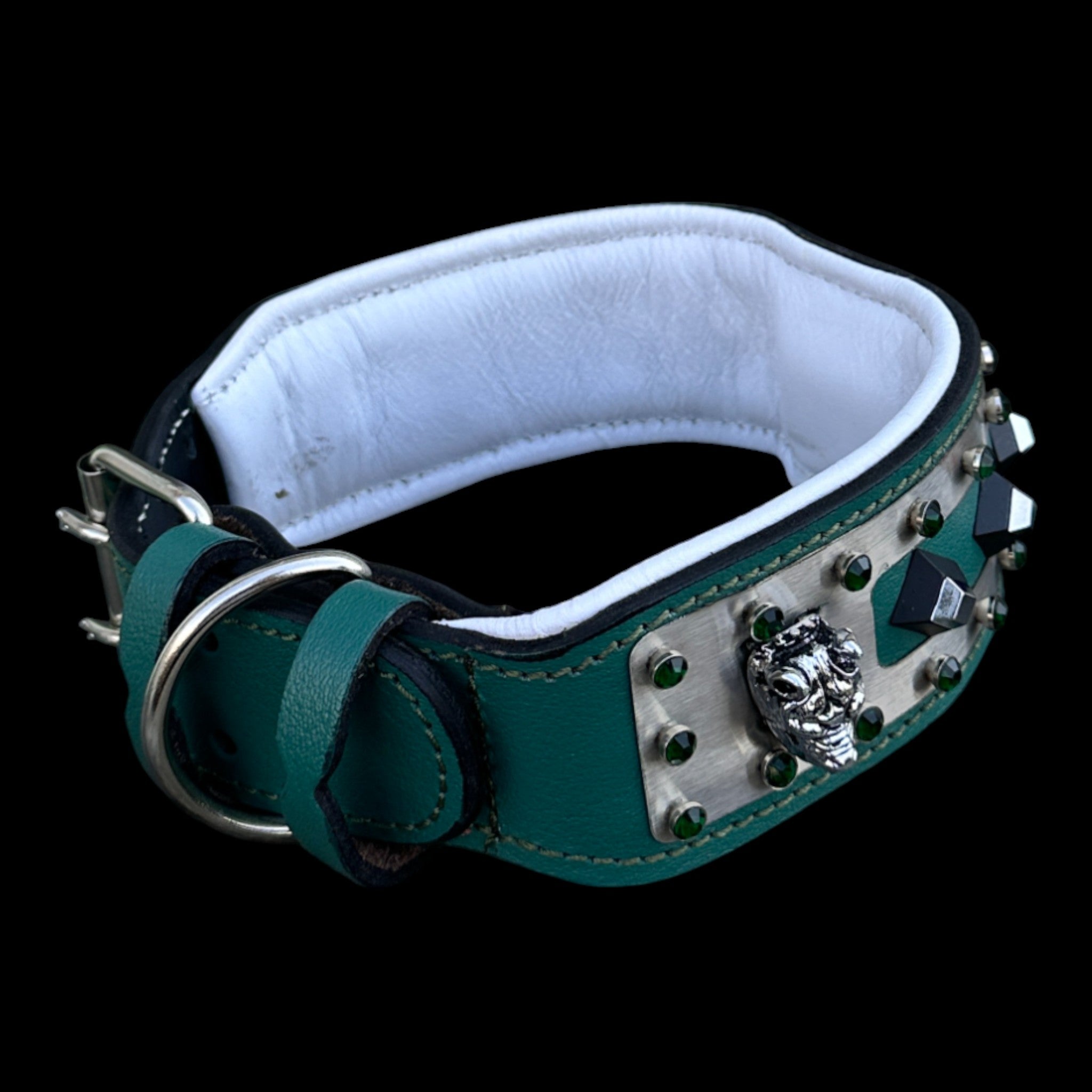 EMERALD KING luxury stainless steel and leather dog collar