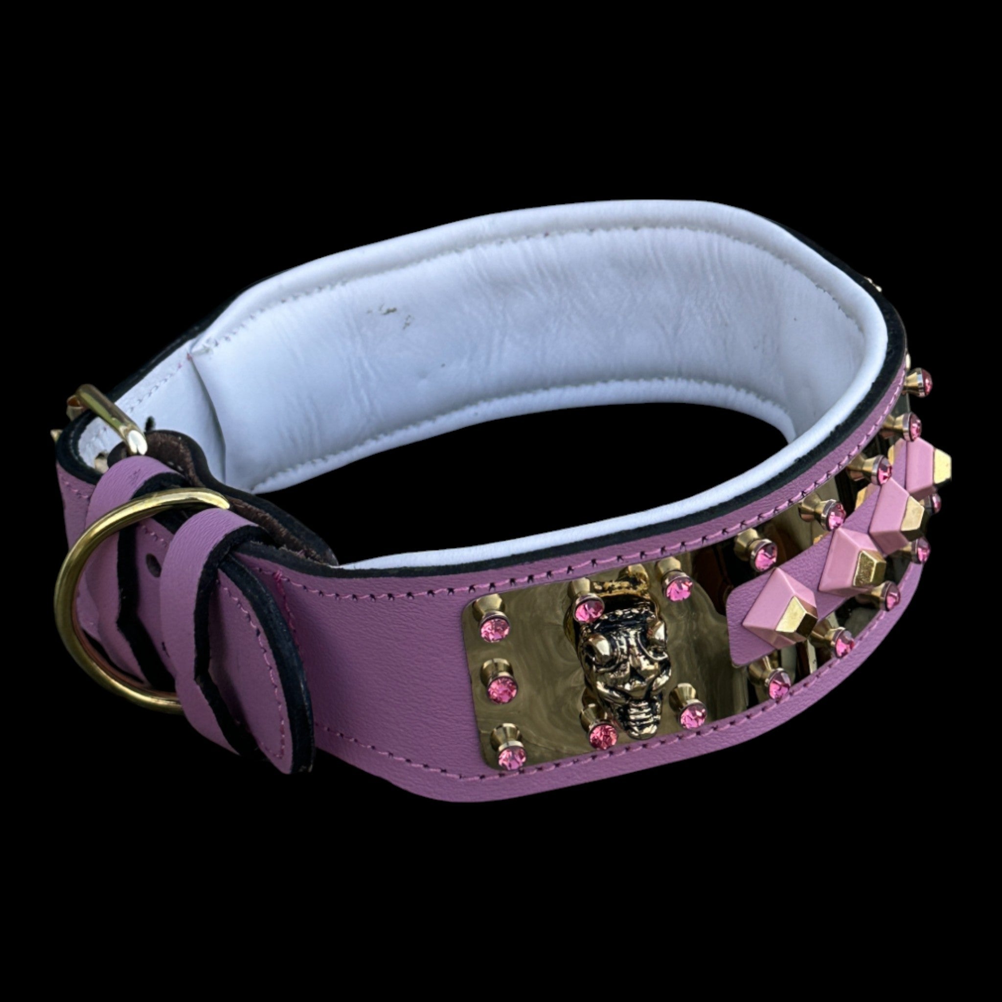 QUEEN ROAR luxury pink leather and gold stainless dog collar