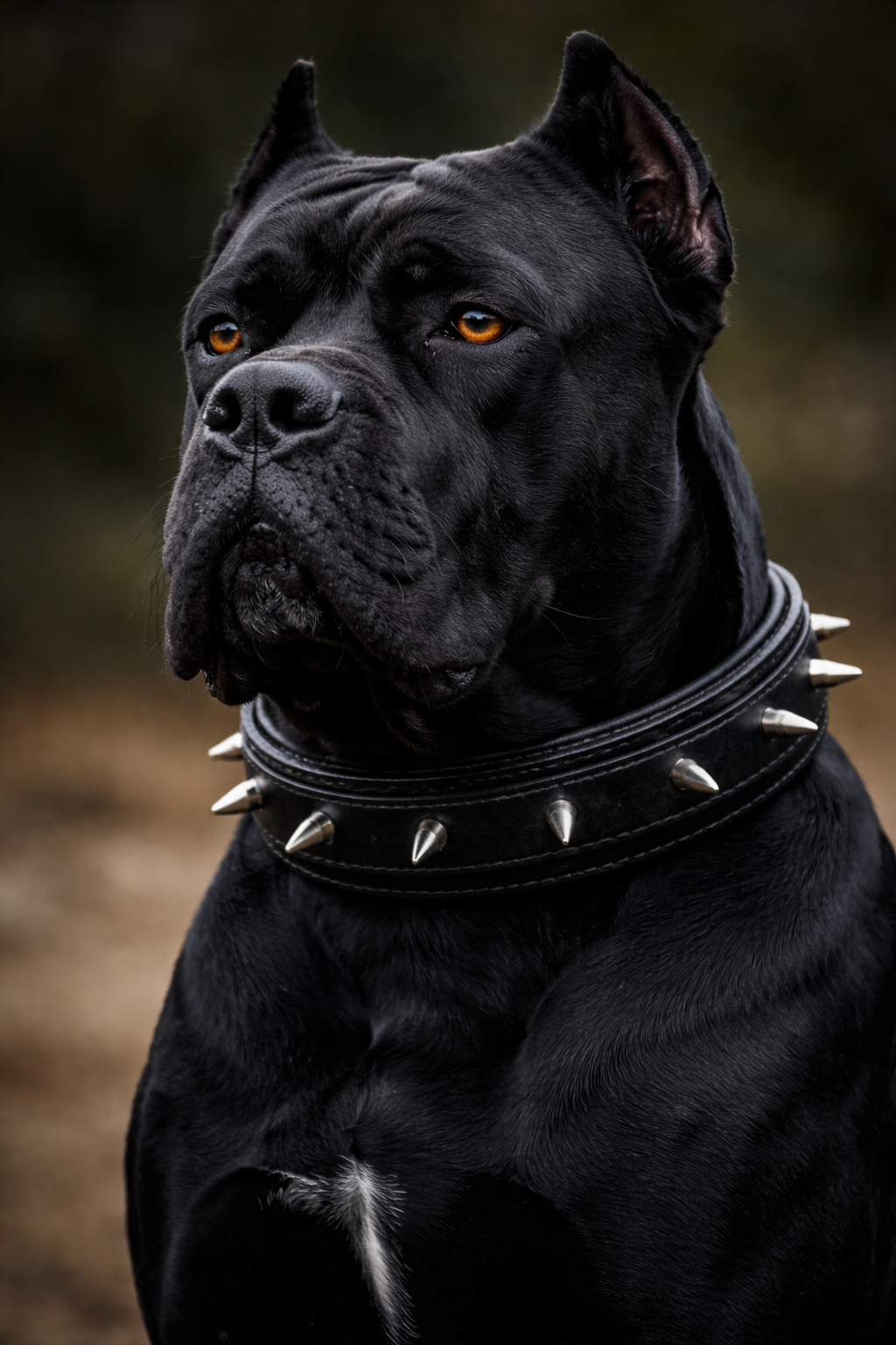 Handmade black leather dog collar with ivory-style spikes for large breeds