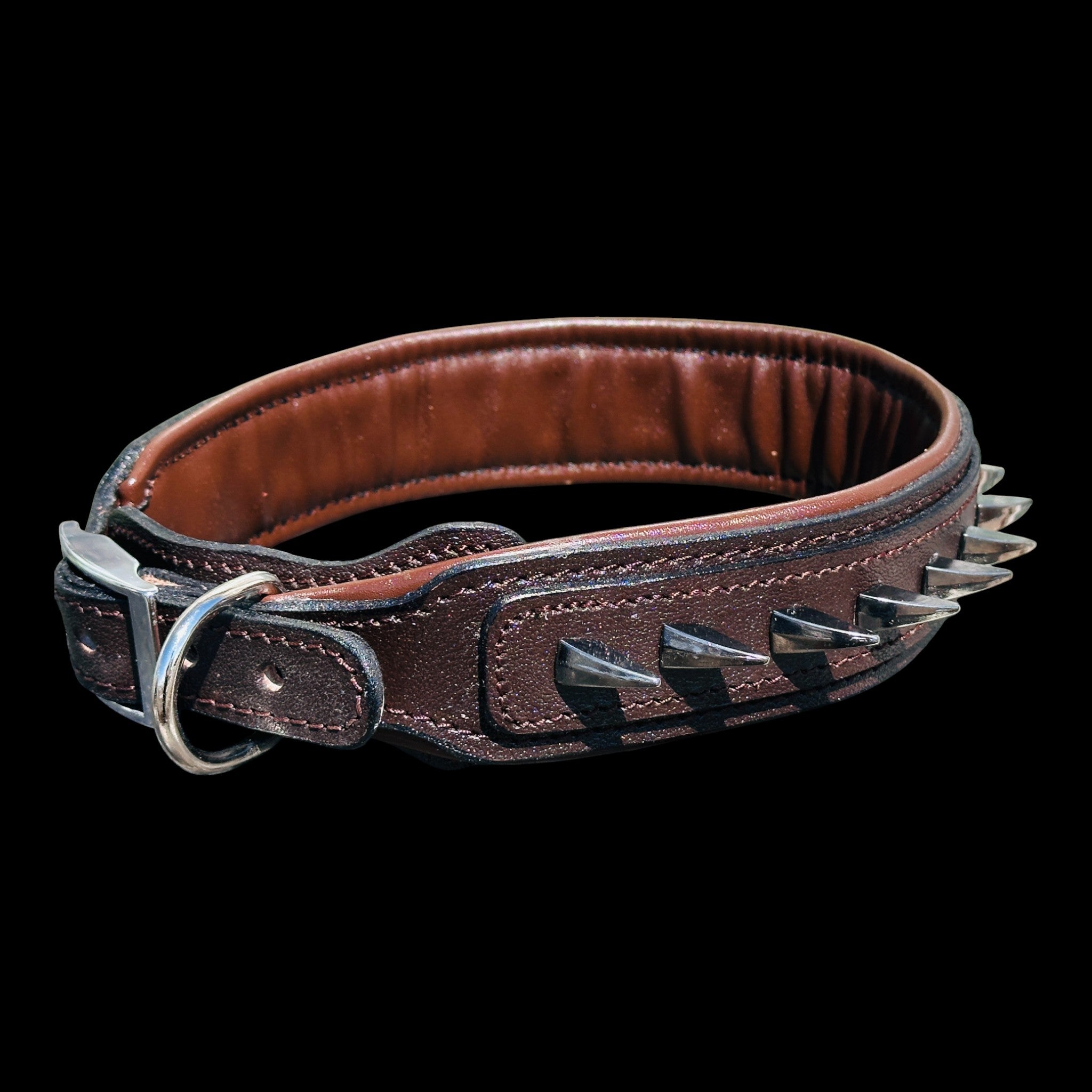 Handmade American Bully head leather dog collar with ivory spikes