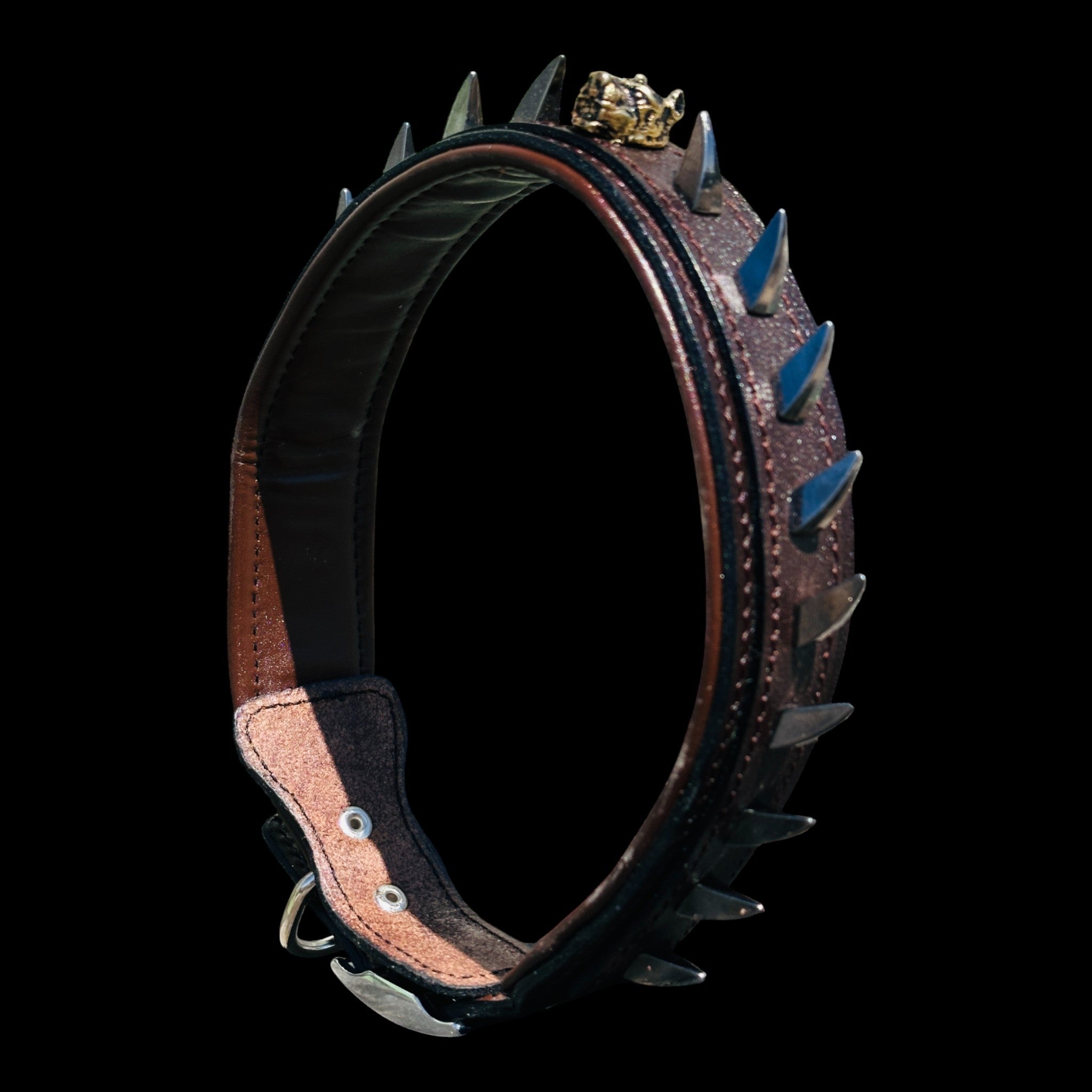 Handmade American Bully head leather dog collar with ivory spikes