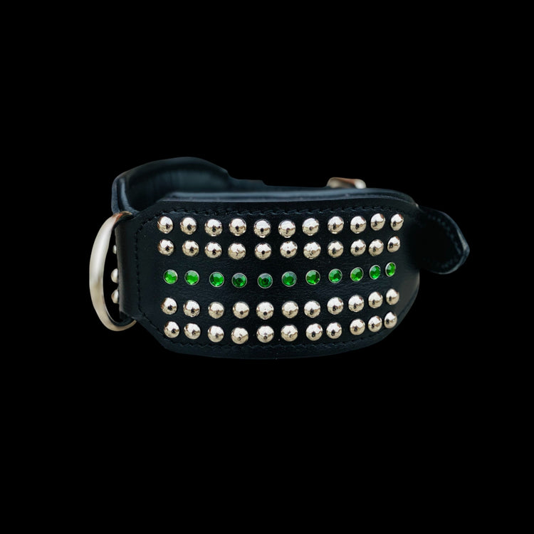 Handcrafted 8cm Wide Leather Dog Collar – Crystal Studded Strong Collar for Cane Corso, Rottweiler, Doberman, Kangal, American Bully - A&C Dog Collars