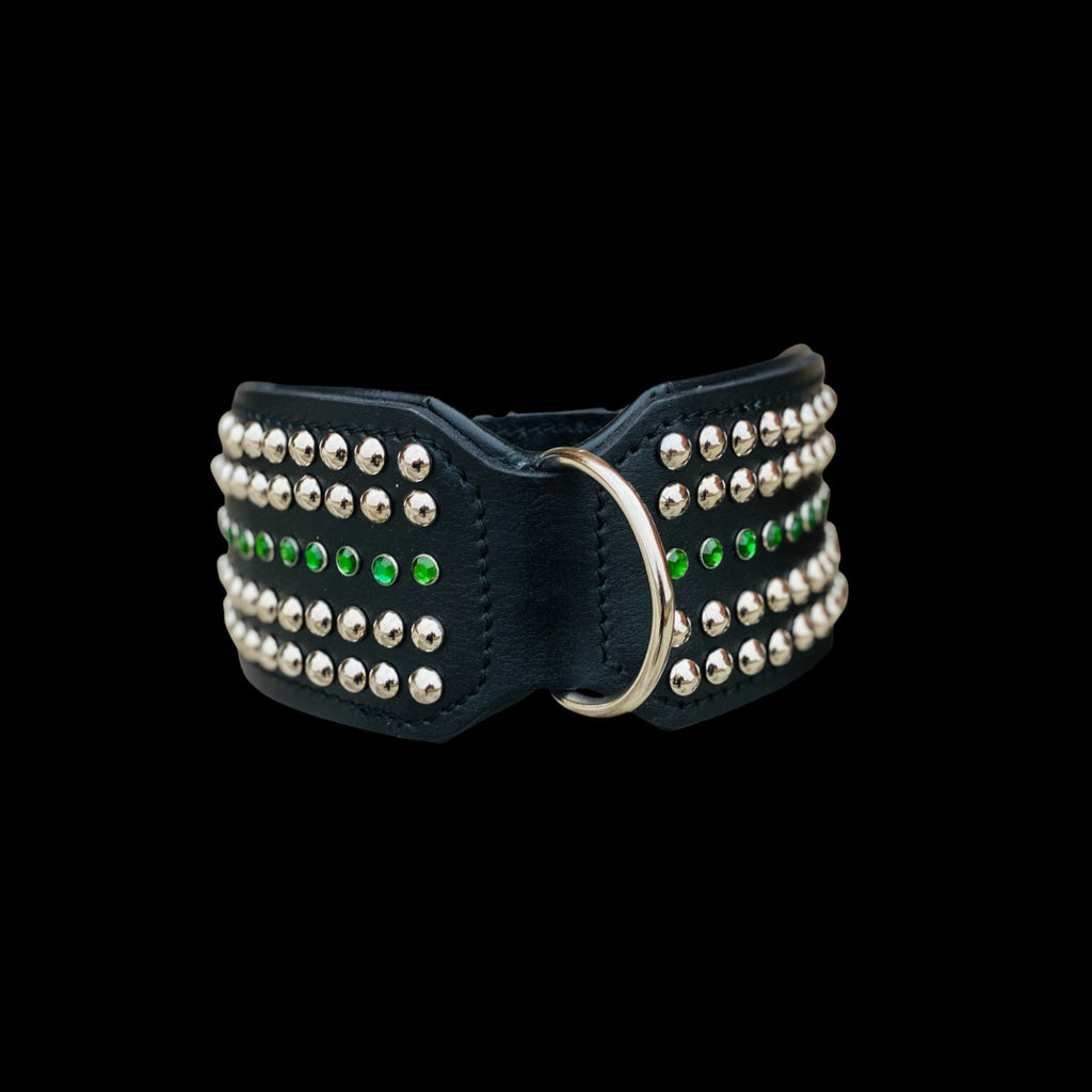 Handcrafted 8cm Wide Leather Dog Collar – Crystal Studded Strong Collar for Cane Corso, Rottweiler, Doberman, Kangal, American Bully