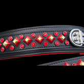 Handmade Black Leather Dog Collar & Leash Set with Red Crystal Stones – Luxury Wide Design - A&C Dog Collars