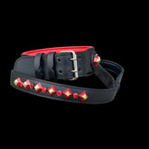 Handmade Black Leather Dog Collar & Leash Set with Red Crystal Stones – Luxury Wide Design - A&C Dog Collars