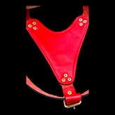 Handmade Red Leather Dog Harness with Punisher Logo - A&C Dog Collars