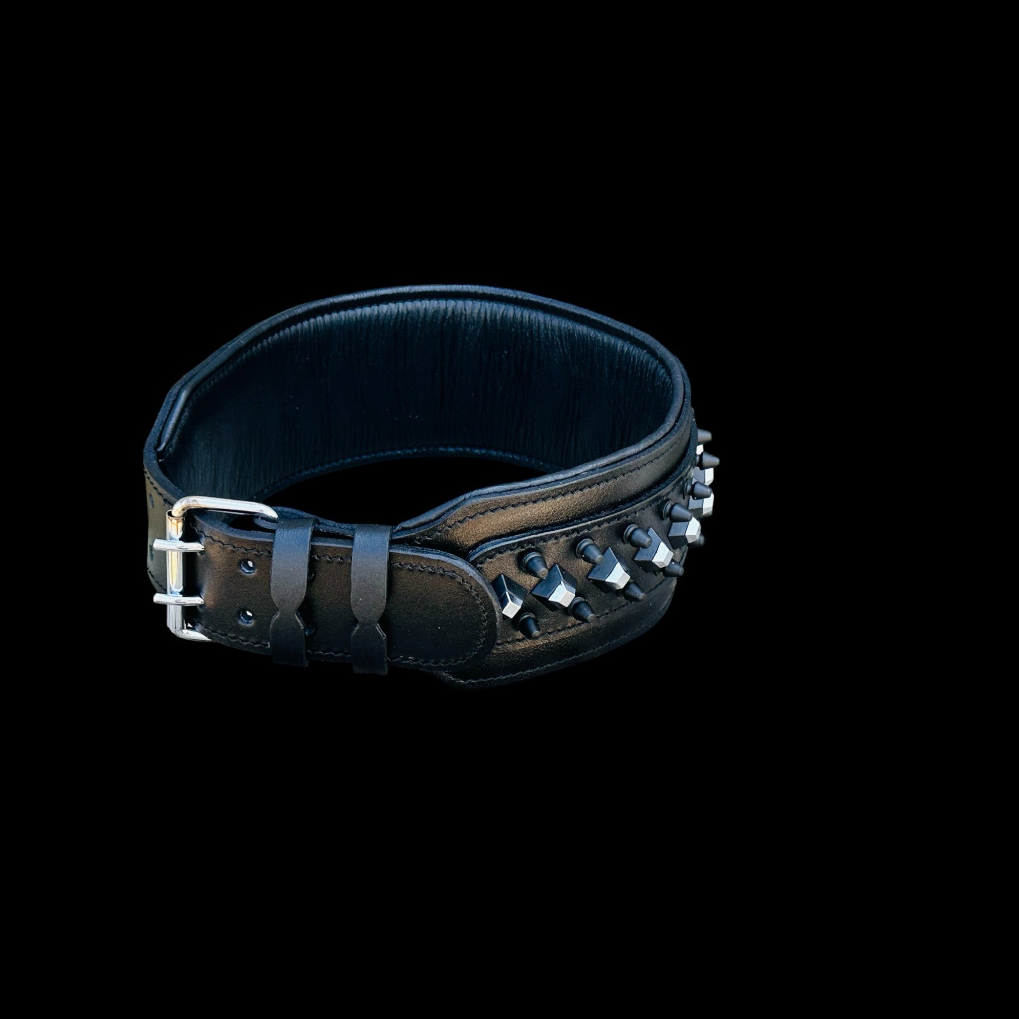 A&C Premium Black Leather Wide Collar — Stud & Crystal Detail | Fits American Bully, Cane Corso, Rottweiler, Kangal, Doberman, Belgian Malinois, K9, German Shepherd