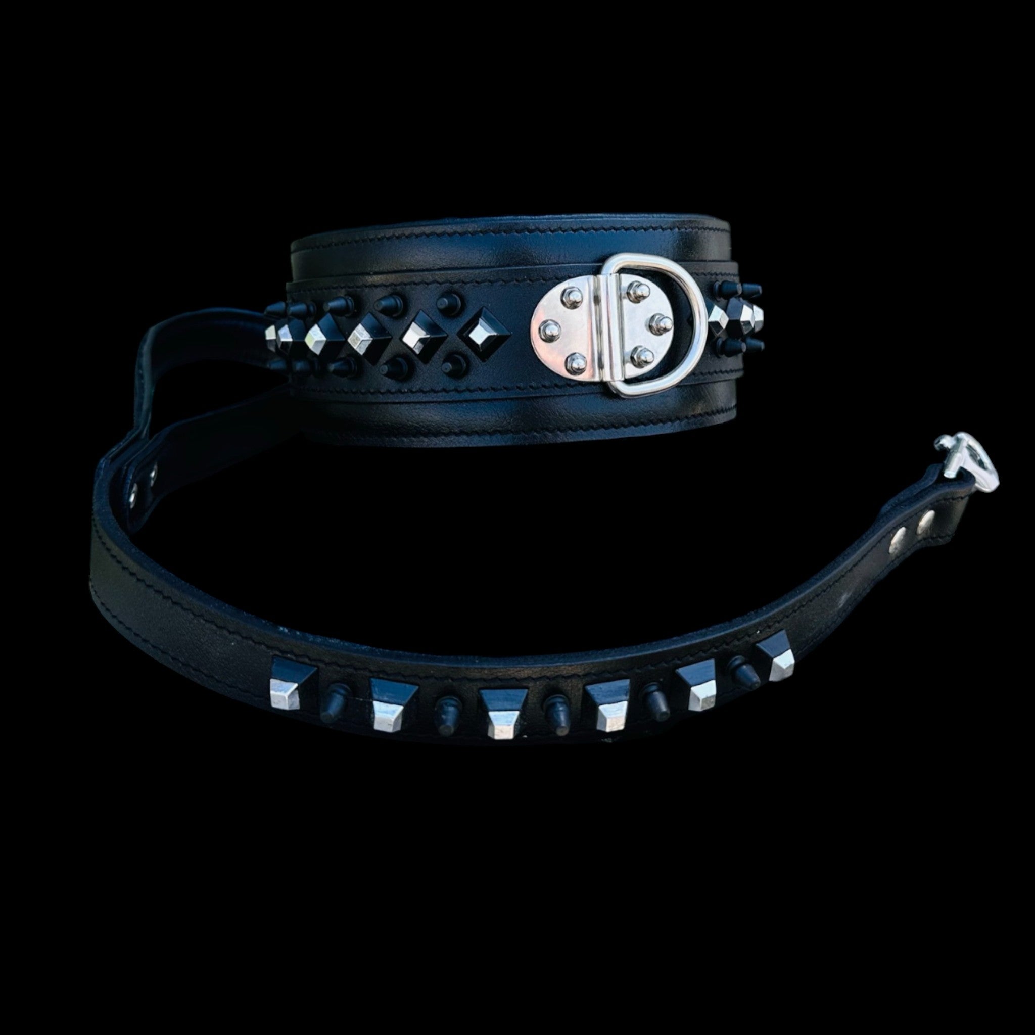 A&C Premium Black Leather Wide Collar — Stud & Crystal Detail | Fits American Bully, Cane Corso, Rottweiler, Kangal, Doberman, Belgian Malinois, K9, German Shepherd