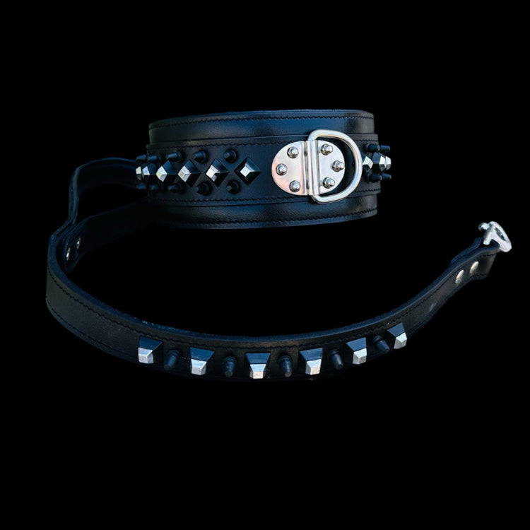 A&C Premium Black Leather Wide Collar — Stud & Crystal Detail | Fits American Bully, Cane Corso, Rottweiler, Kangal, Doberman, Belgian Malinois, K9, German Shepherd - A&C Dog Collars