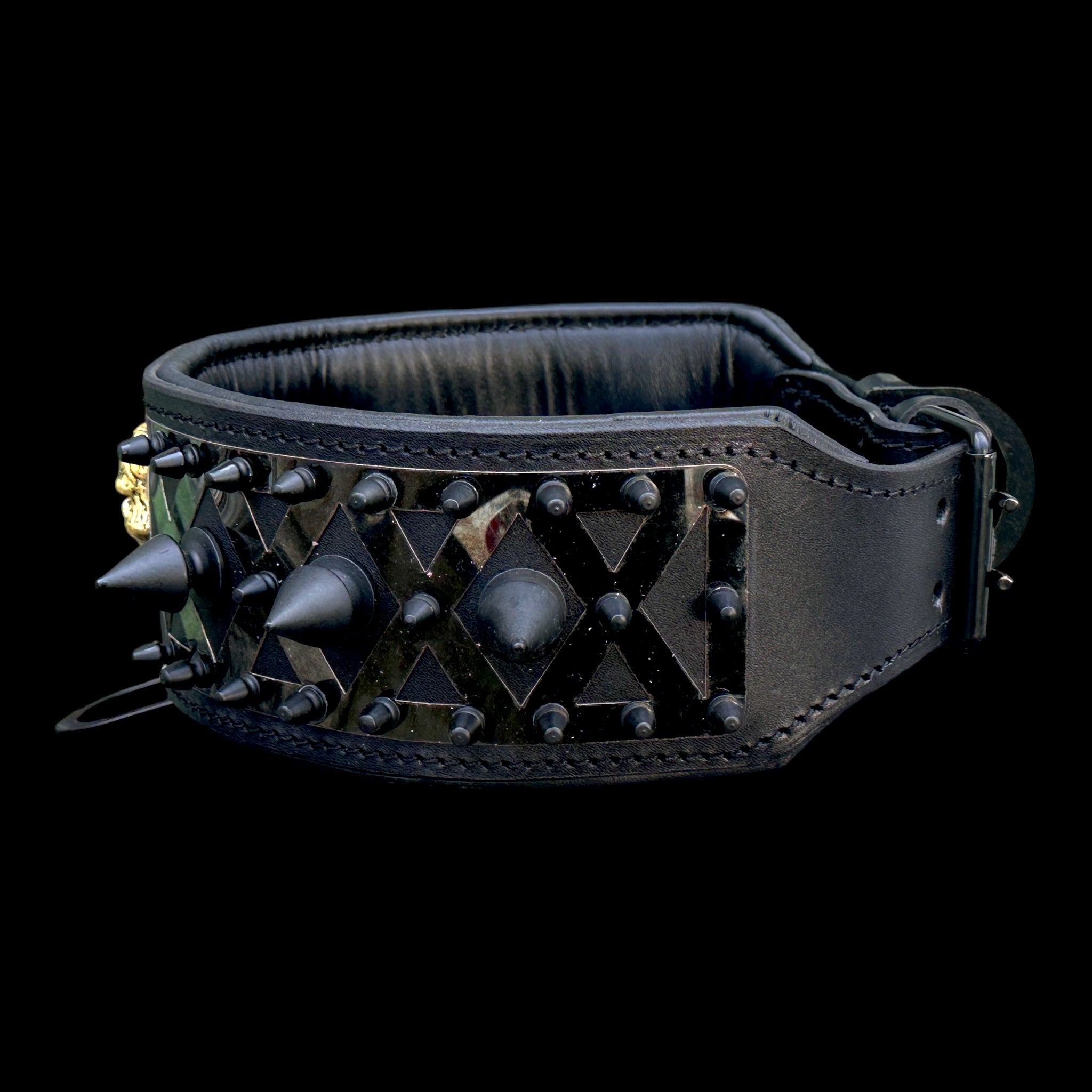 A Premium Black Leather Dog Collar with Punisher Logo – Spiked Heavy Duty for Large Breeds