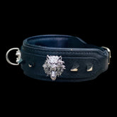Custom wolf emblem leather dog collar for large breeds - A&C Dog Collars