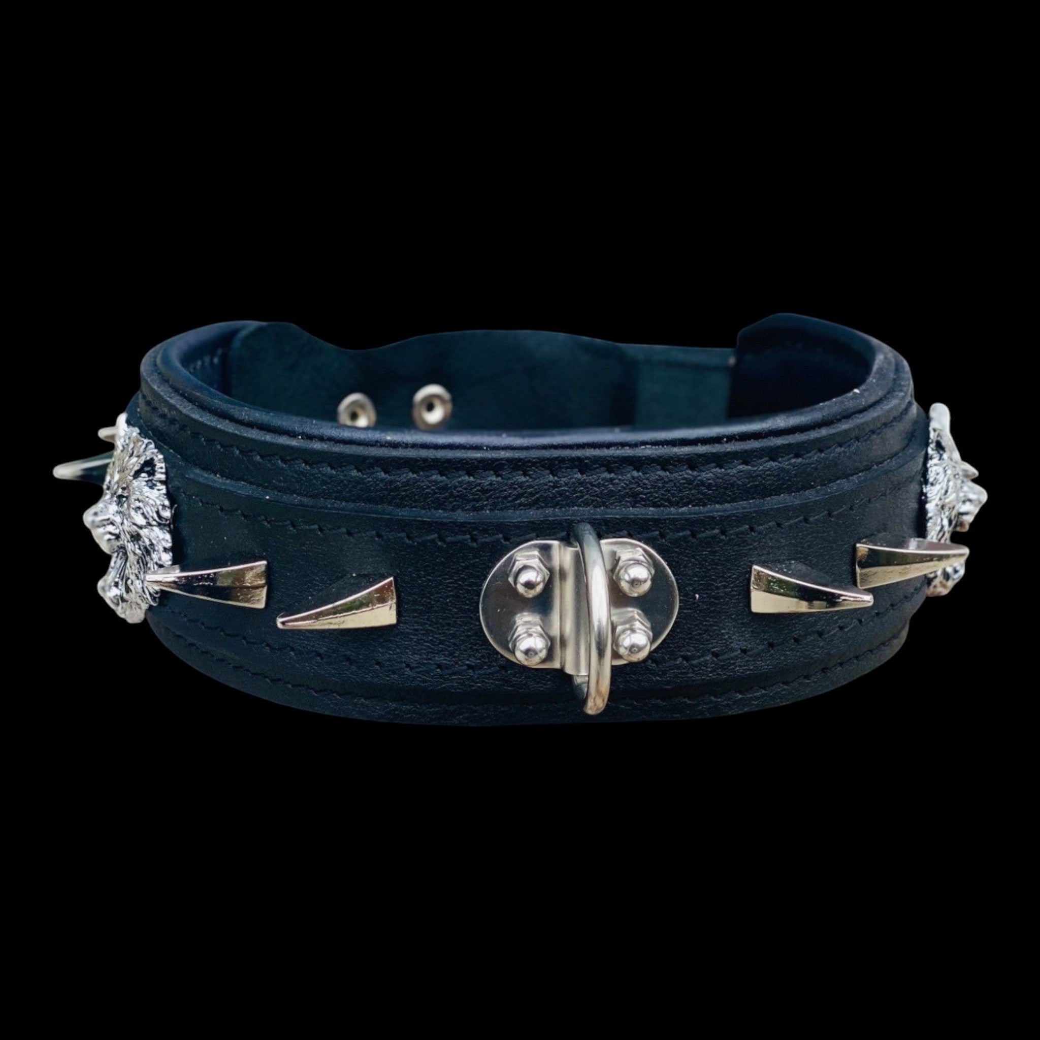 Custom wolf emblem leather dog collar for large breeds - A&C Dog Collars