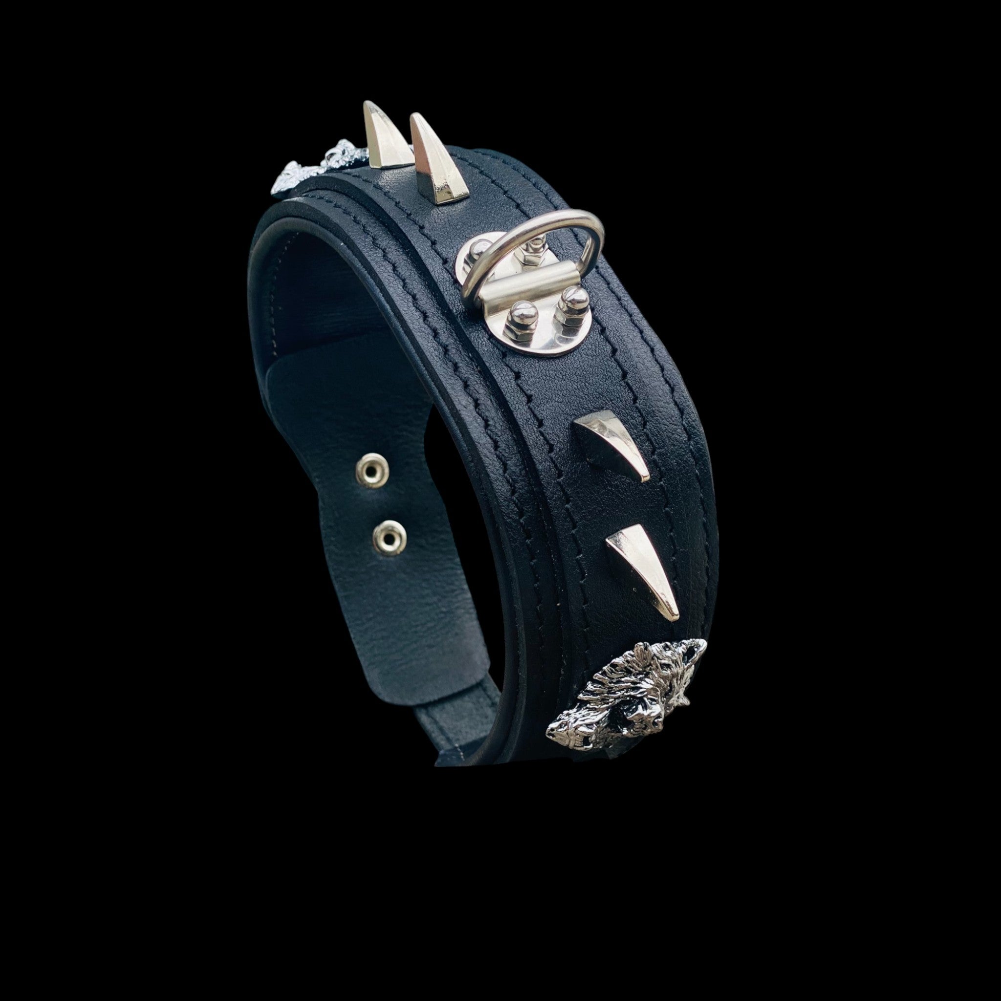 Custom wolf emblem leather dog collar for large breeds