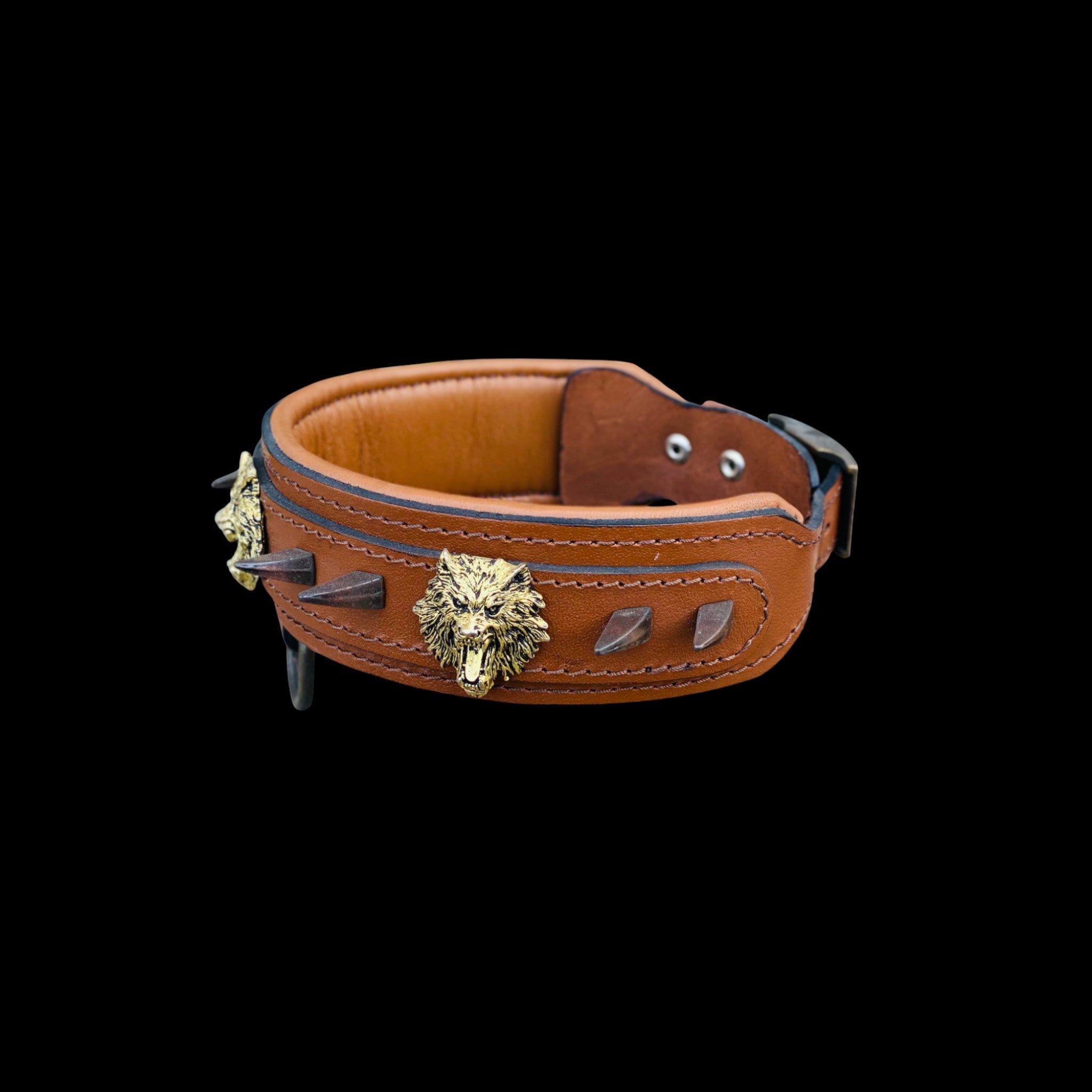 Custom wolf logo leather dog collar for large breeds