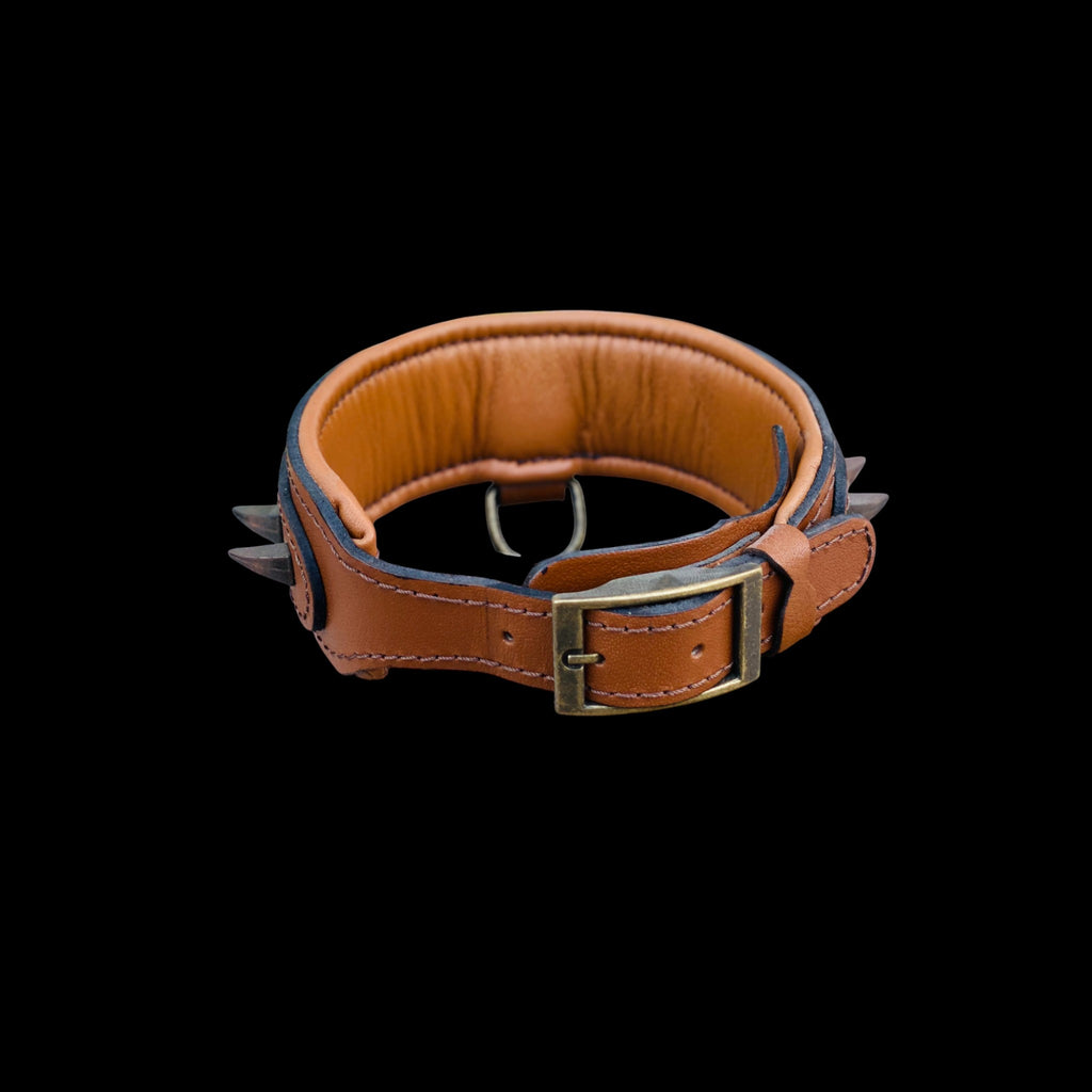 Custom wolf logo leather dog collar for large breeds