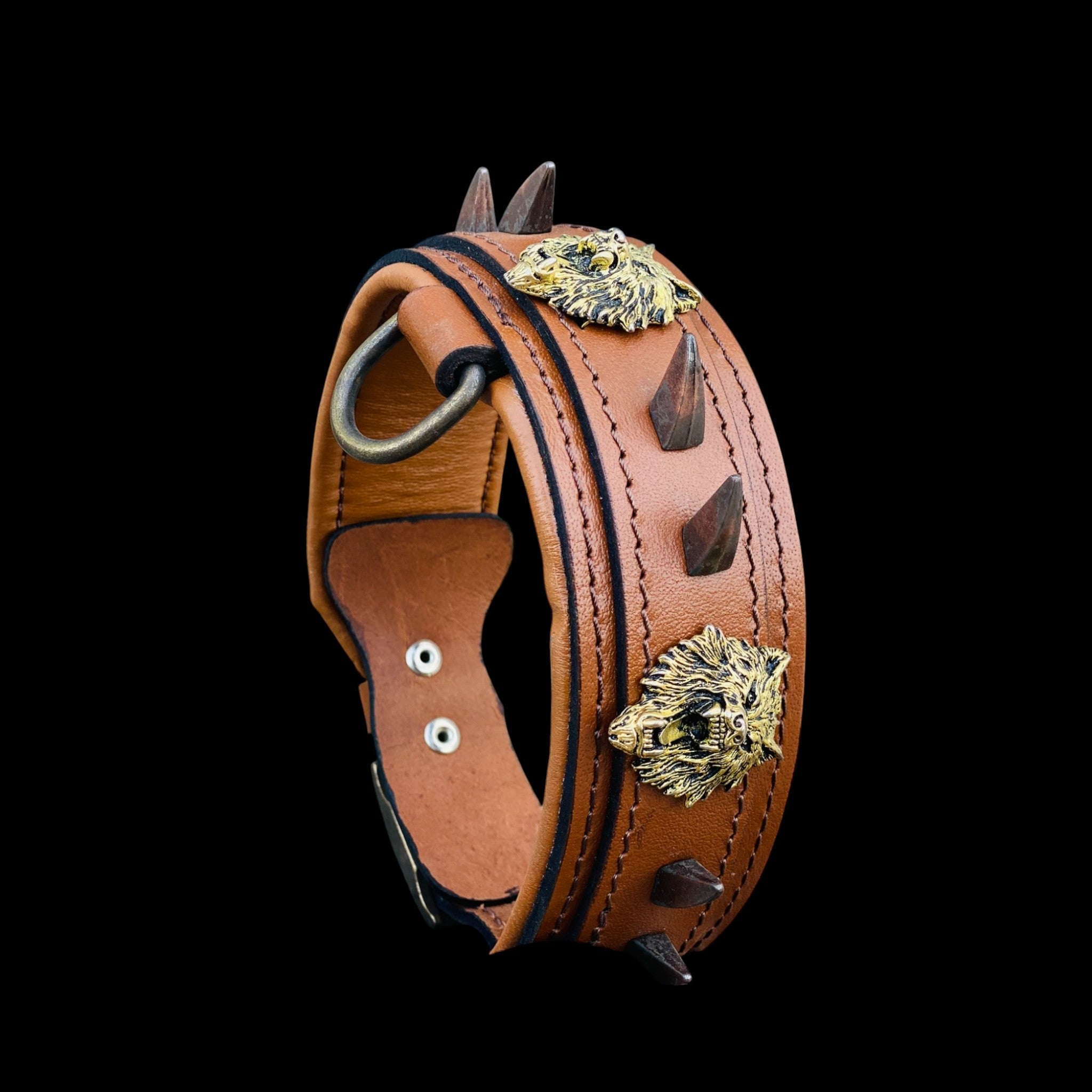 Custom wolf logo leather dog collar for large breeds - A&C Dog Collars