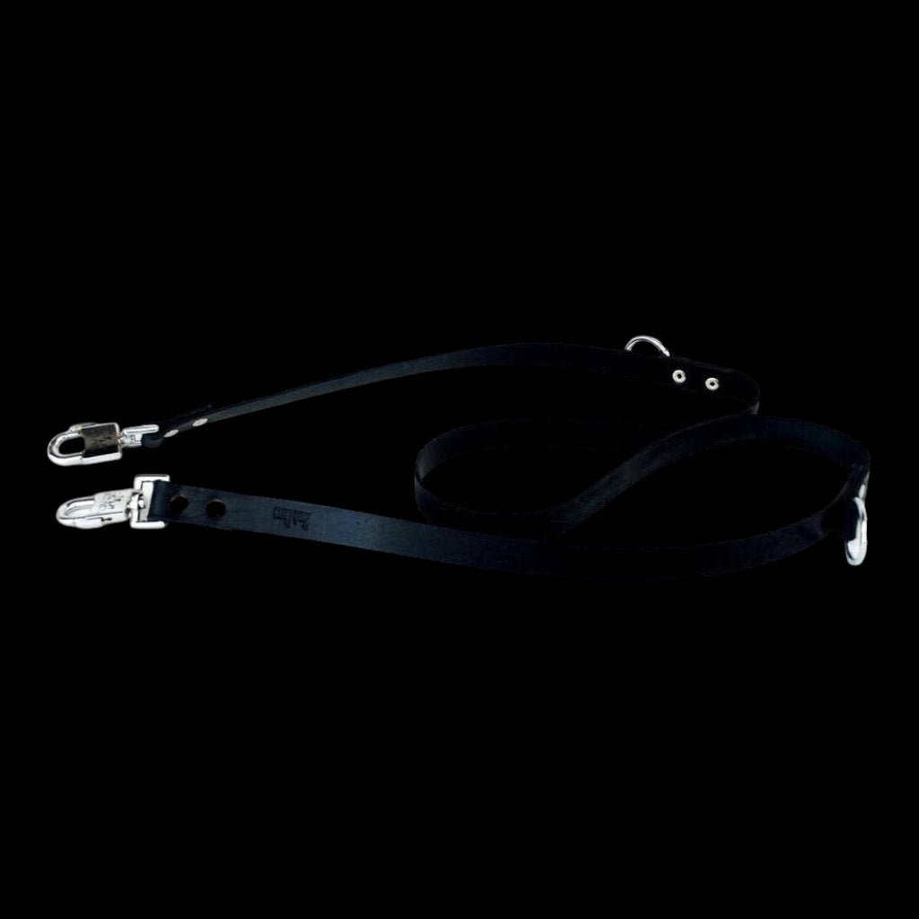 A&C Dog Collars handmade black buffalo leather dog leash with durable stainless chrome hardware and welded D-ring.