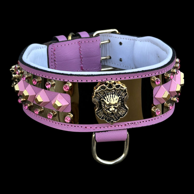 Handmade pink dog collar for Cane Corso and Doberman breeds