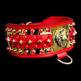  Red and gold lion dog collar with crystals