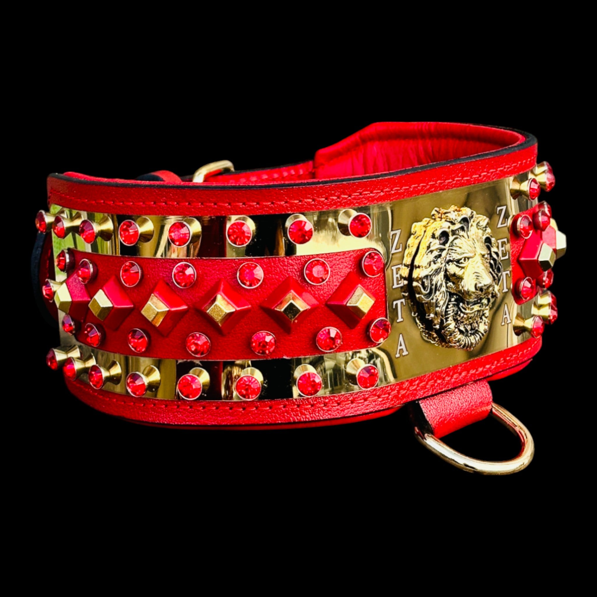  Red and gold lion dog collar with crystals