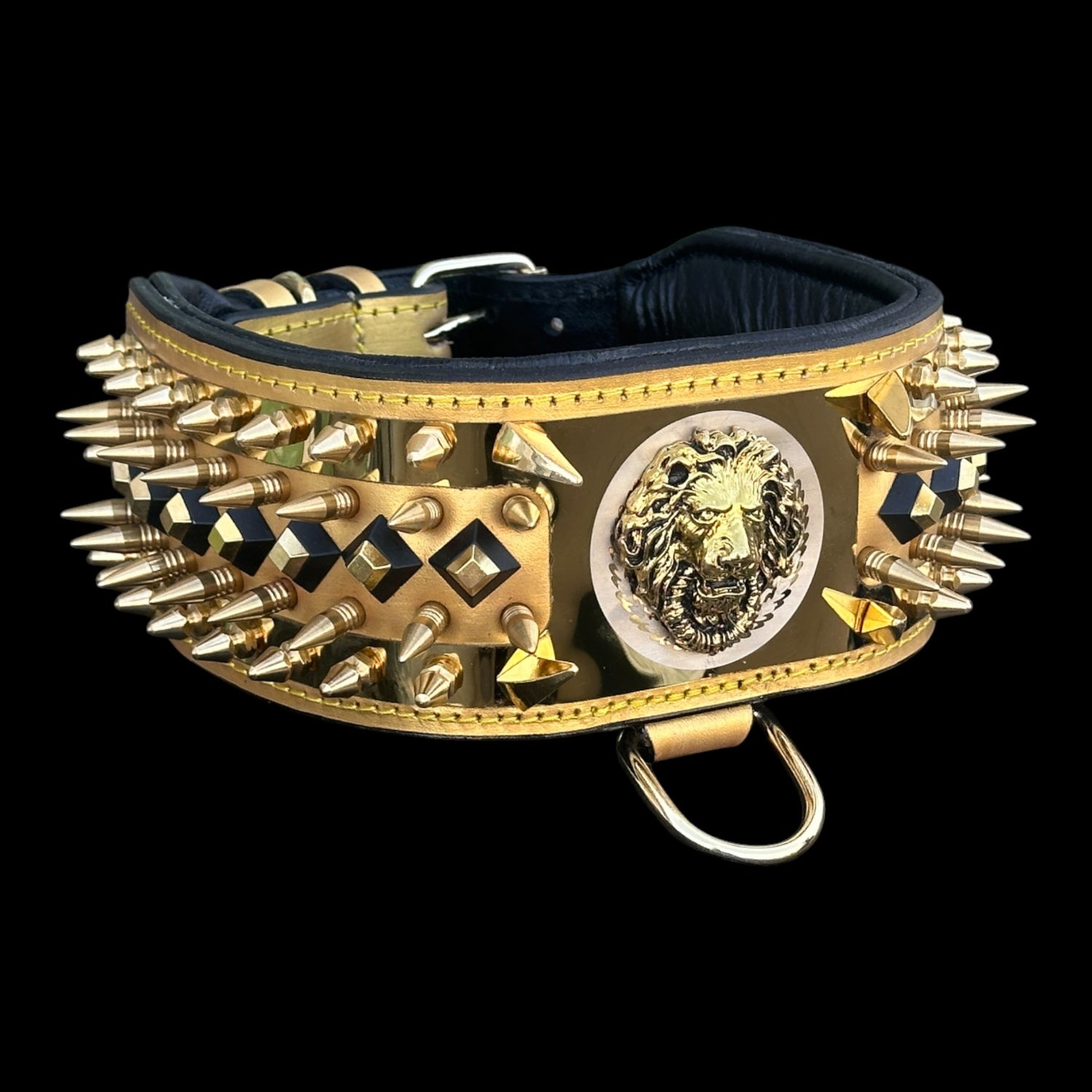 Luxury gold plated 3.15 inch wide dog collar