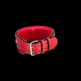 Handcrafted Red Leather Dog Collar – Wide & Thick Crystal Studded - A&C Dog Collars