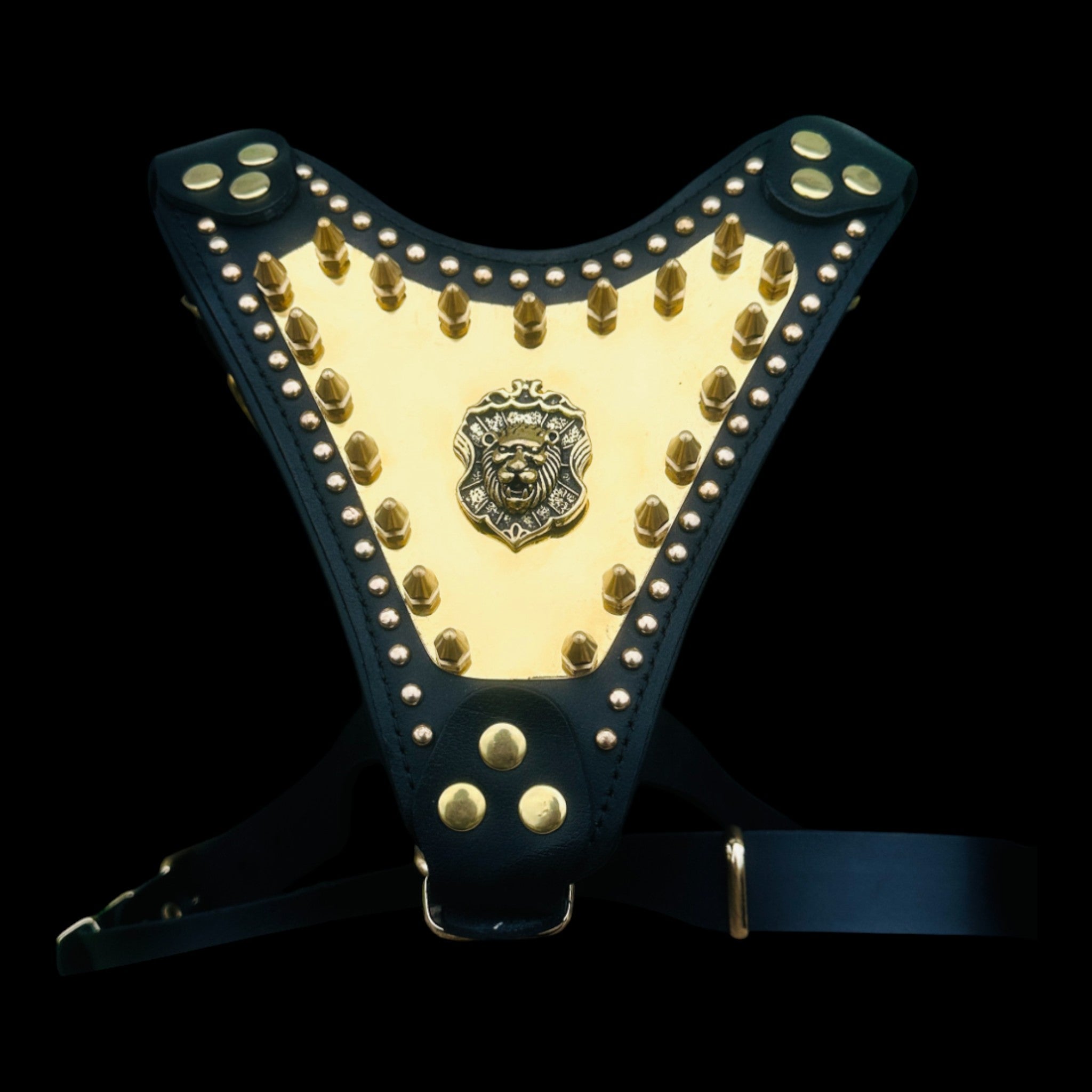 Handmade Luxury Dog Chest Harness with Gold Lion Logo – For Large Breeds