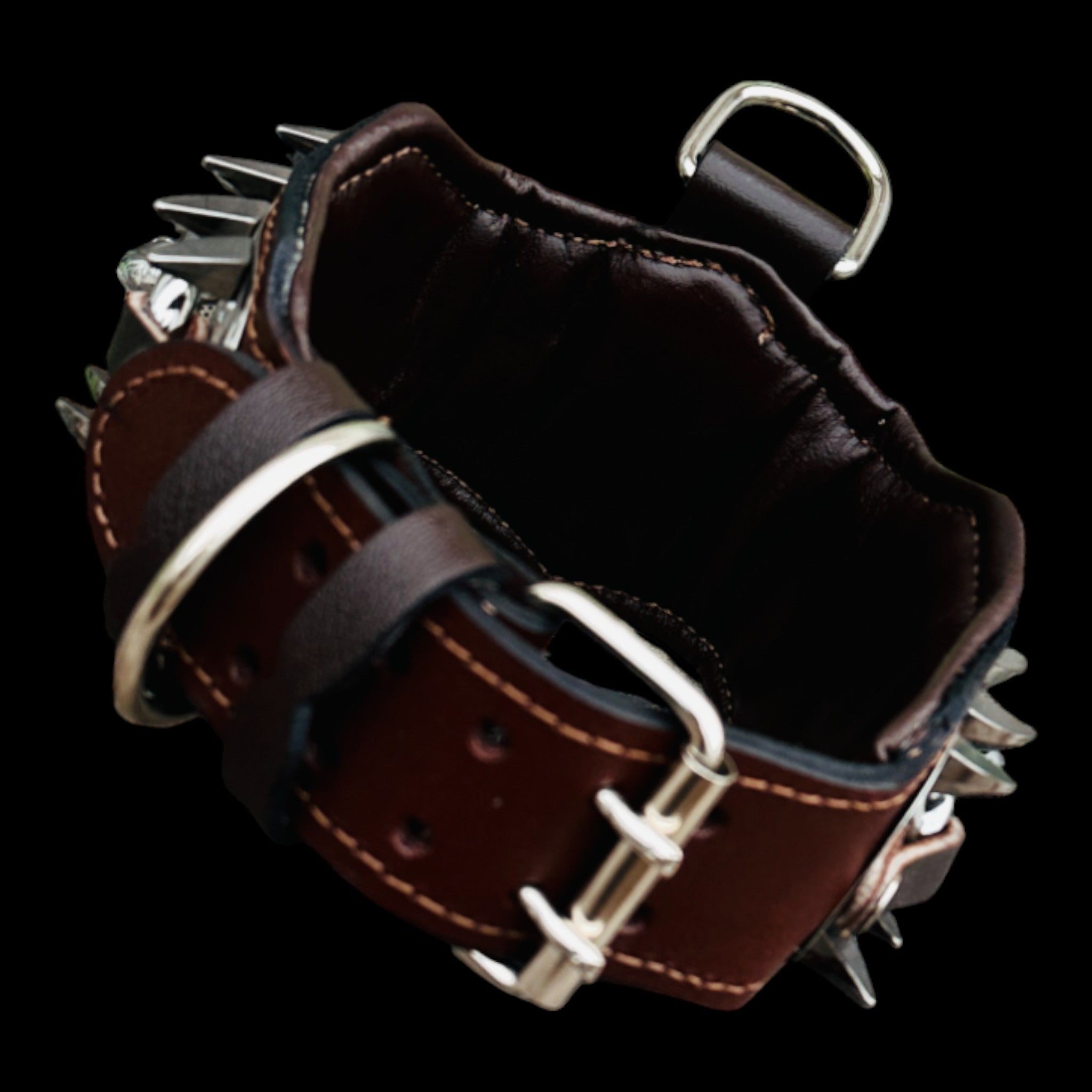 Brown leather handmade collar for Cane Corso and Kangal.