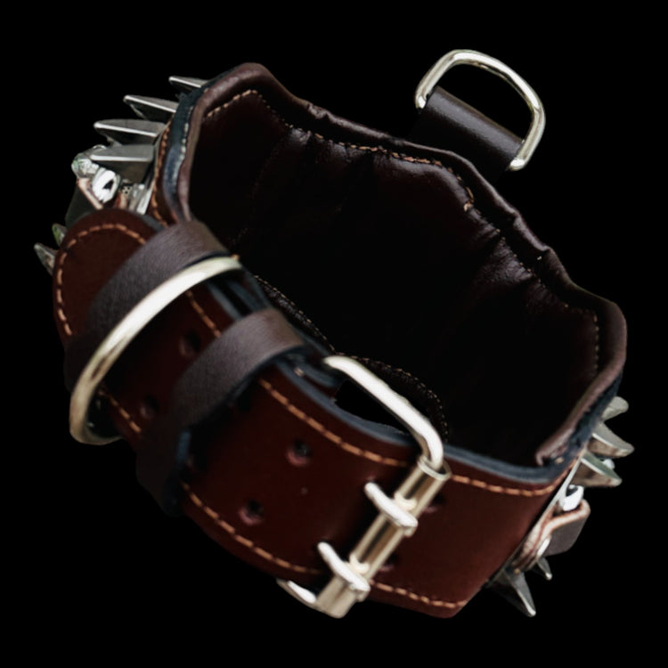 Brown leather handmade collar for Cane Corso and Kangal.