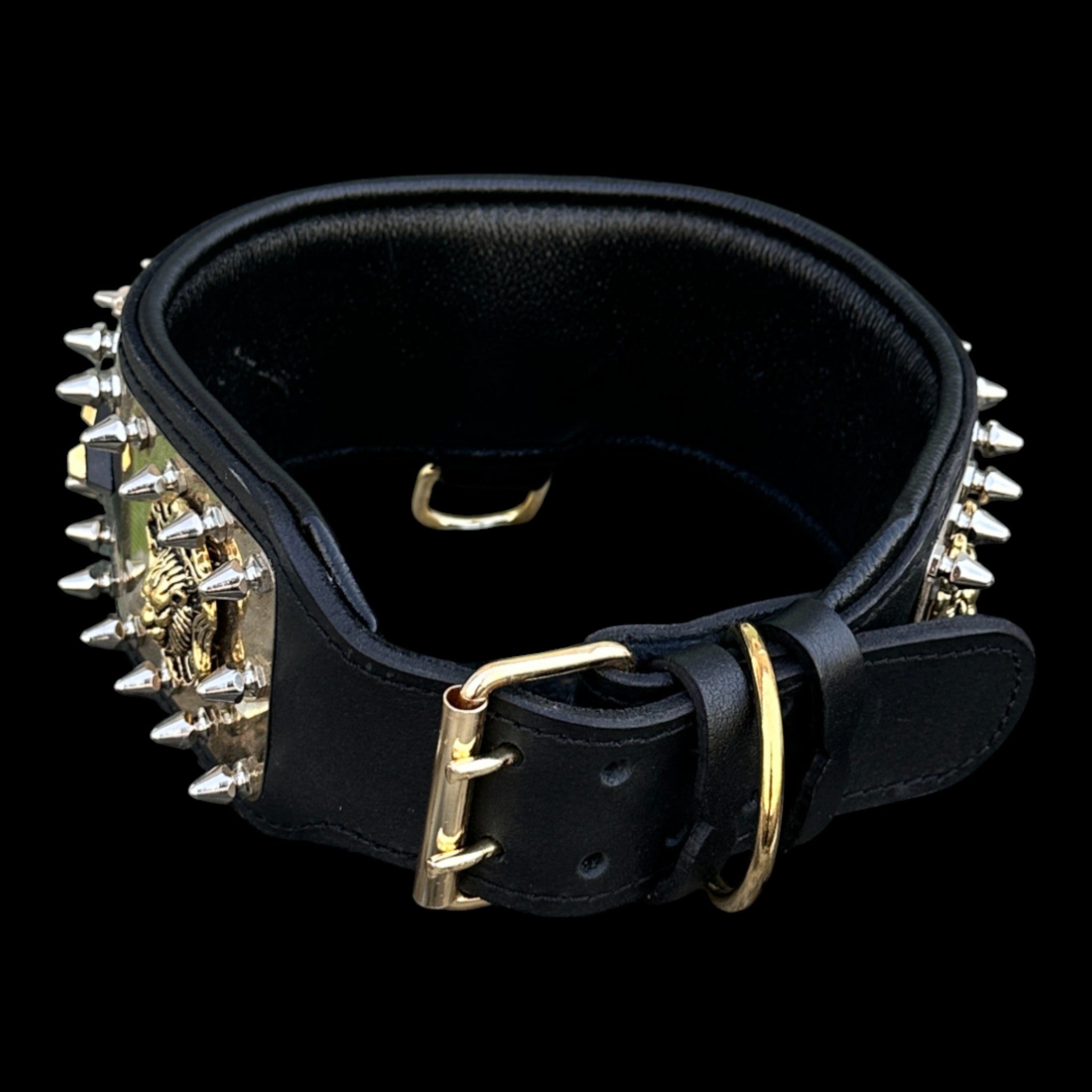 Luxury gold spiked dog collar for Cane Corso and Rottweiler.
