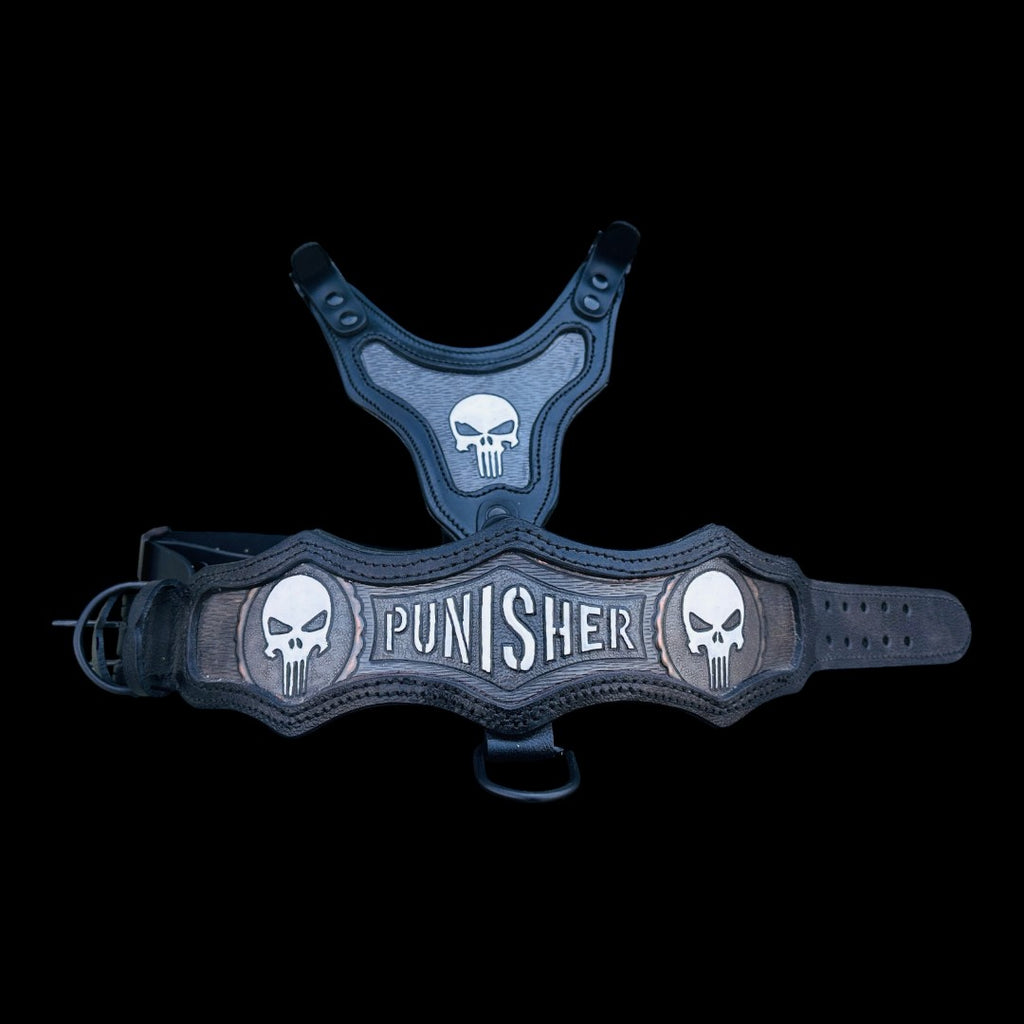 Handmade Skull Leather Dog Collar & Harness Set – Black Custom Dog Set