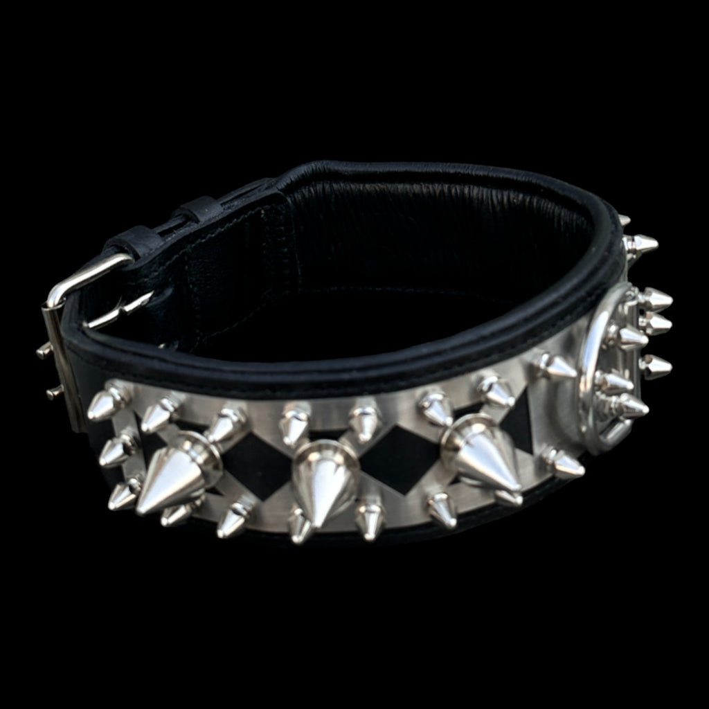 A&C Dog Collars handcrafted 2.36 inch stainless-steel spiked collar