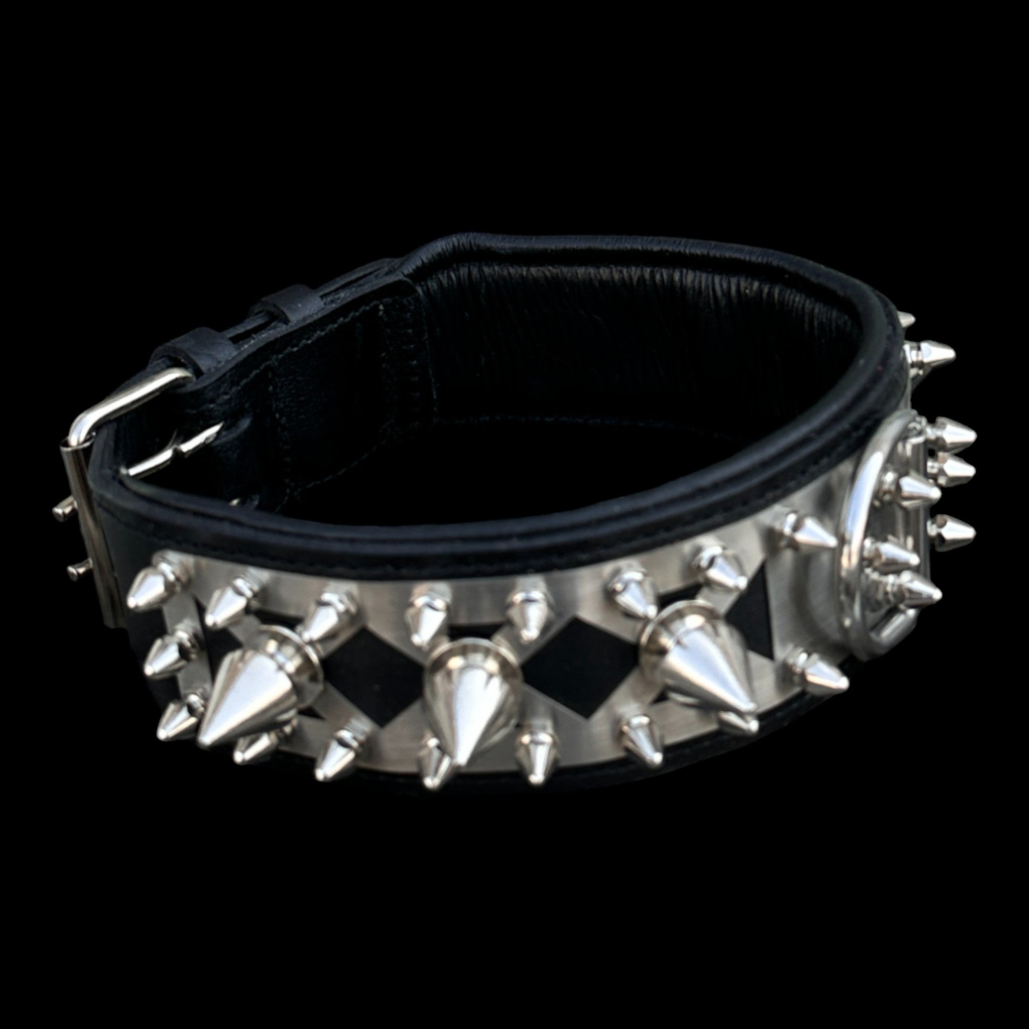 A&C Dog Collars handcrafted 2.36 inch stainless-steel spiked collar
