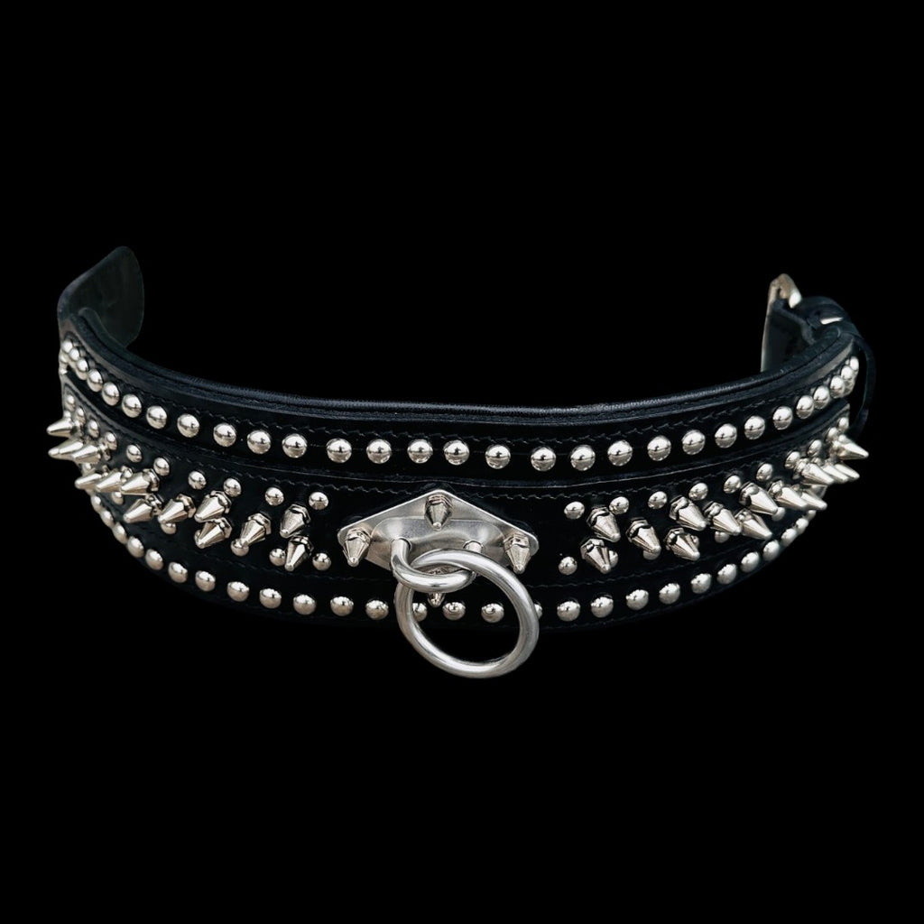 Black Leather Dog Collar, Harness & Leash Set – Handmade Spiked Large Breed Set