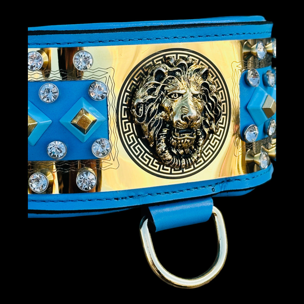 Luxury lion emblem collar with gold studs