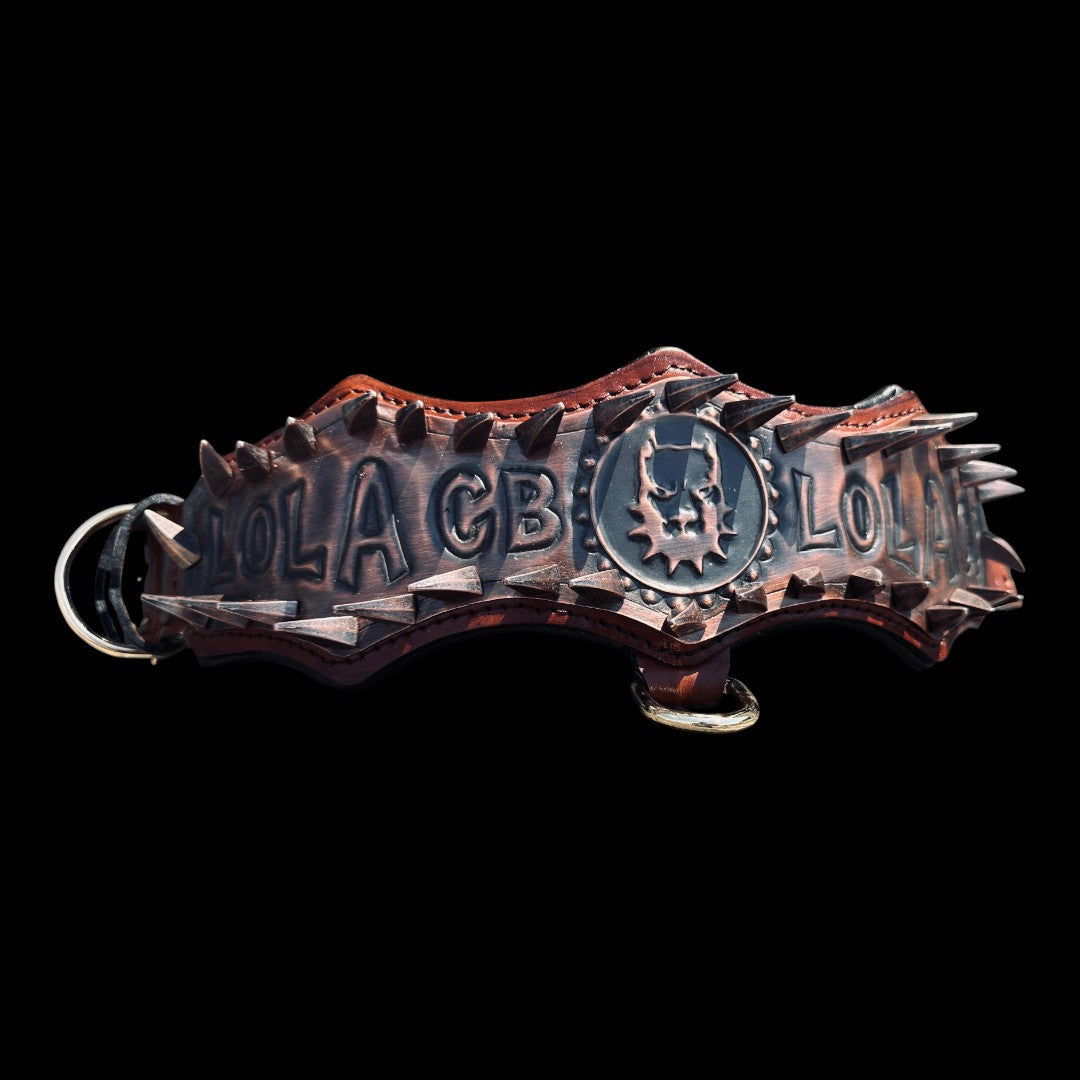 Handmade Copper Dog Collar & Harness Set – Personalized Spiked Leather Set for Large Dogs