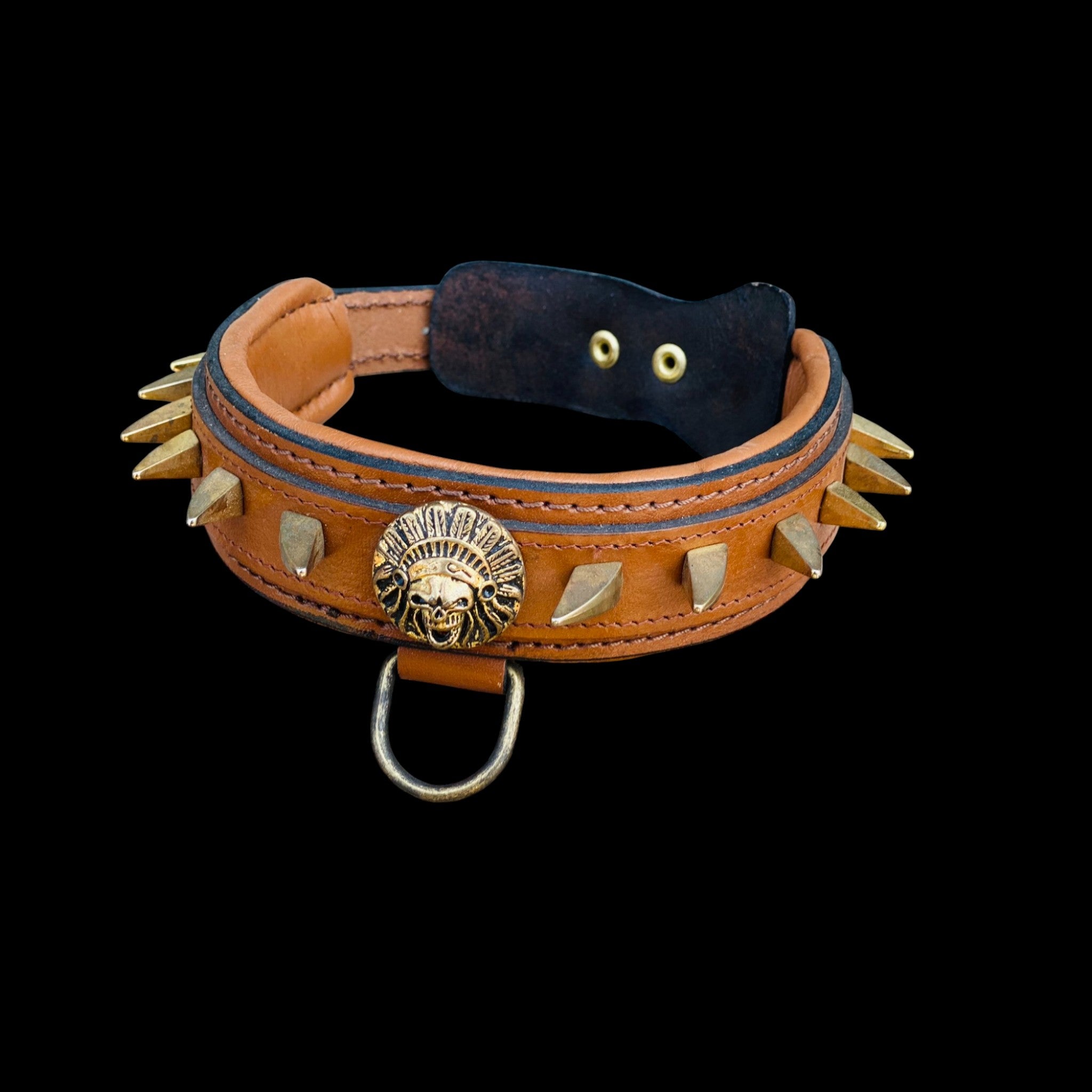 Brown spiked leather dog collar designed for Cane Corso, Rottweiler, Kangal, Doberman and large breeds.