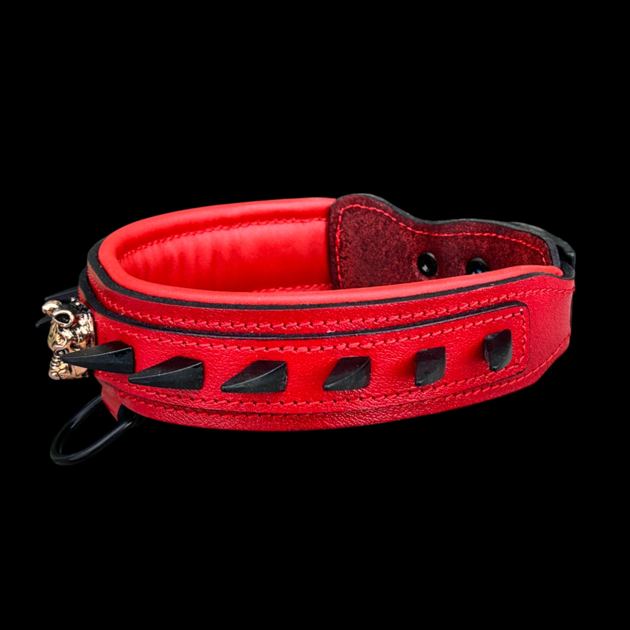 Handcrafted Red Leather Dog Collar – Bully Head Design, Spiked 4cm Wide Strong Collar for Cane Corso, Rottweiler, Doberman, Kangal, American Bully