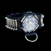 BulletBully™ Alpha Armor – Black Buffalo Leather Dog Collar with Bullet Studs & Bully Emblem - A&C Dog Collars