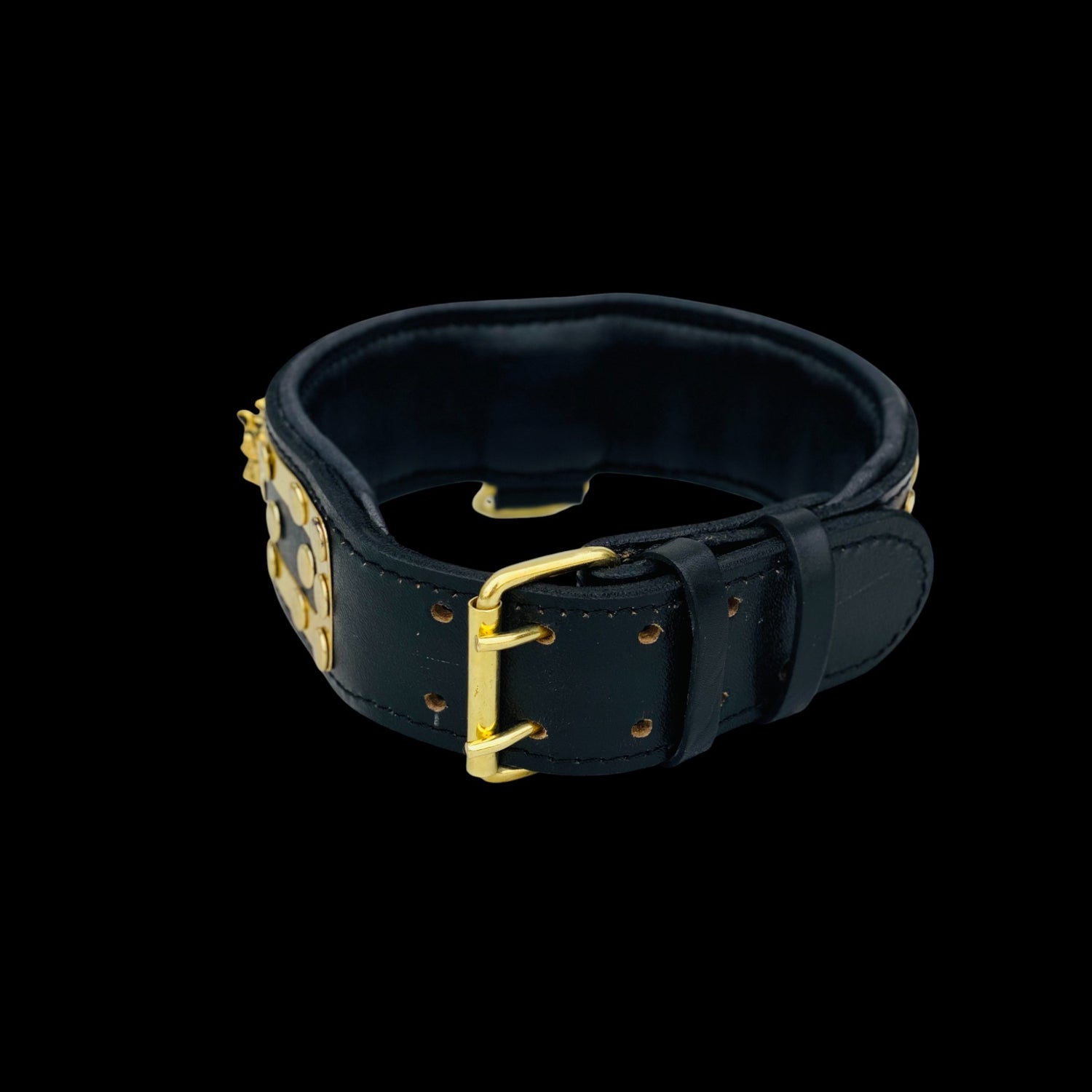 Luxury handcrafted dog collar made from buffalo leather with gold details and padded lining for comfort