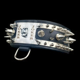 Handmade black leather dog collar with spikes