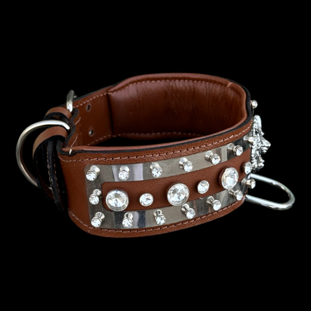 Brown leather 6 cm dog collar for Cane Corso and Rottweiler