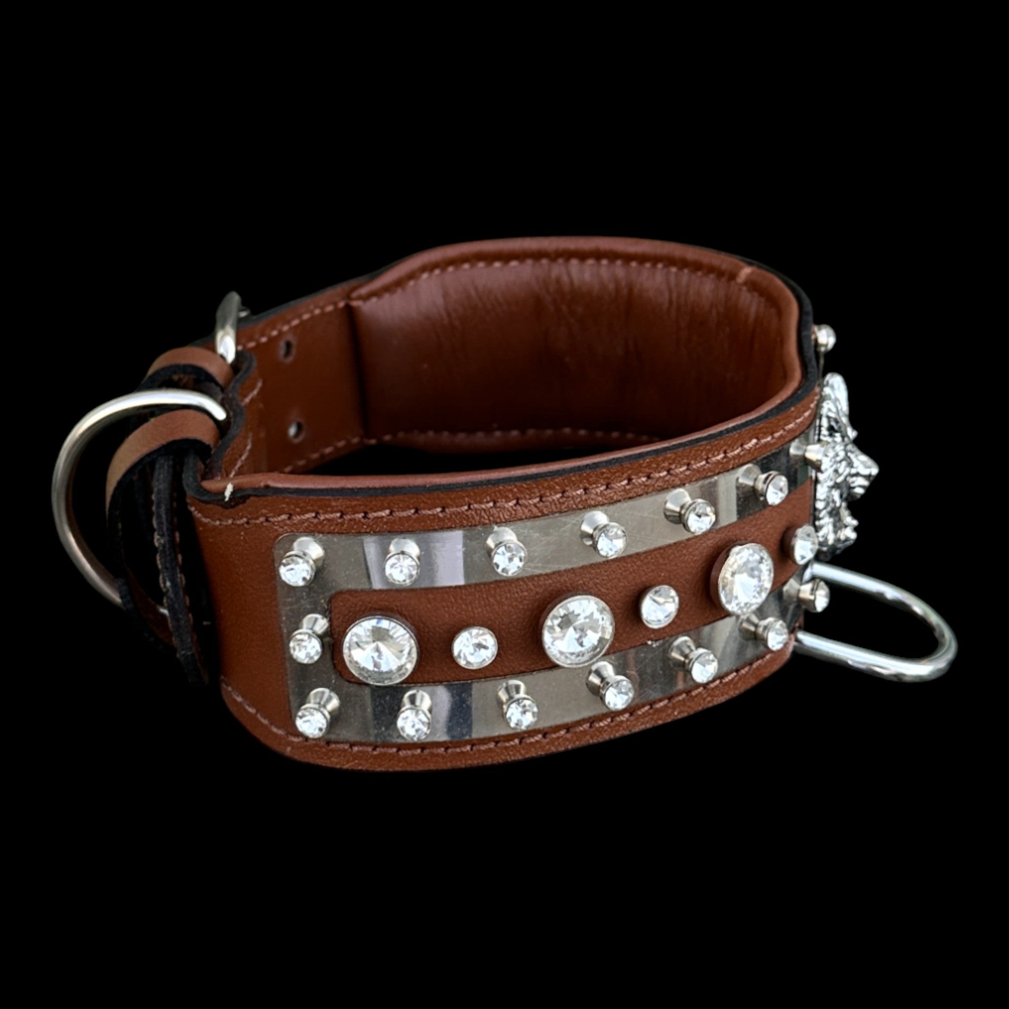 Brown leather 6 cm dog collar for Cane Corso and Rottweiler